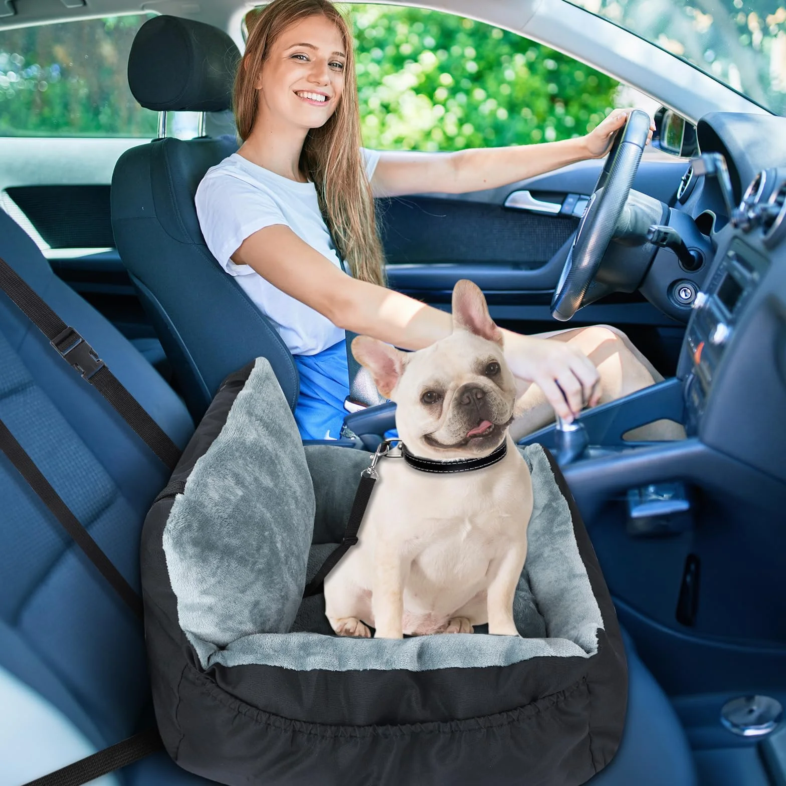Lannvan Siege Auto Chien Antidérapant Lavable Coussin avec Laisse de Sécurité Noir
