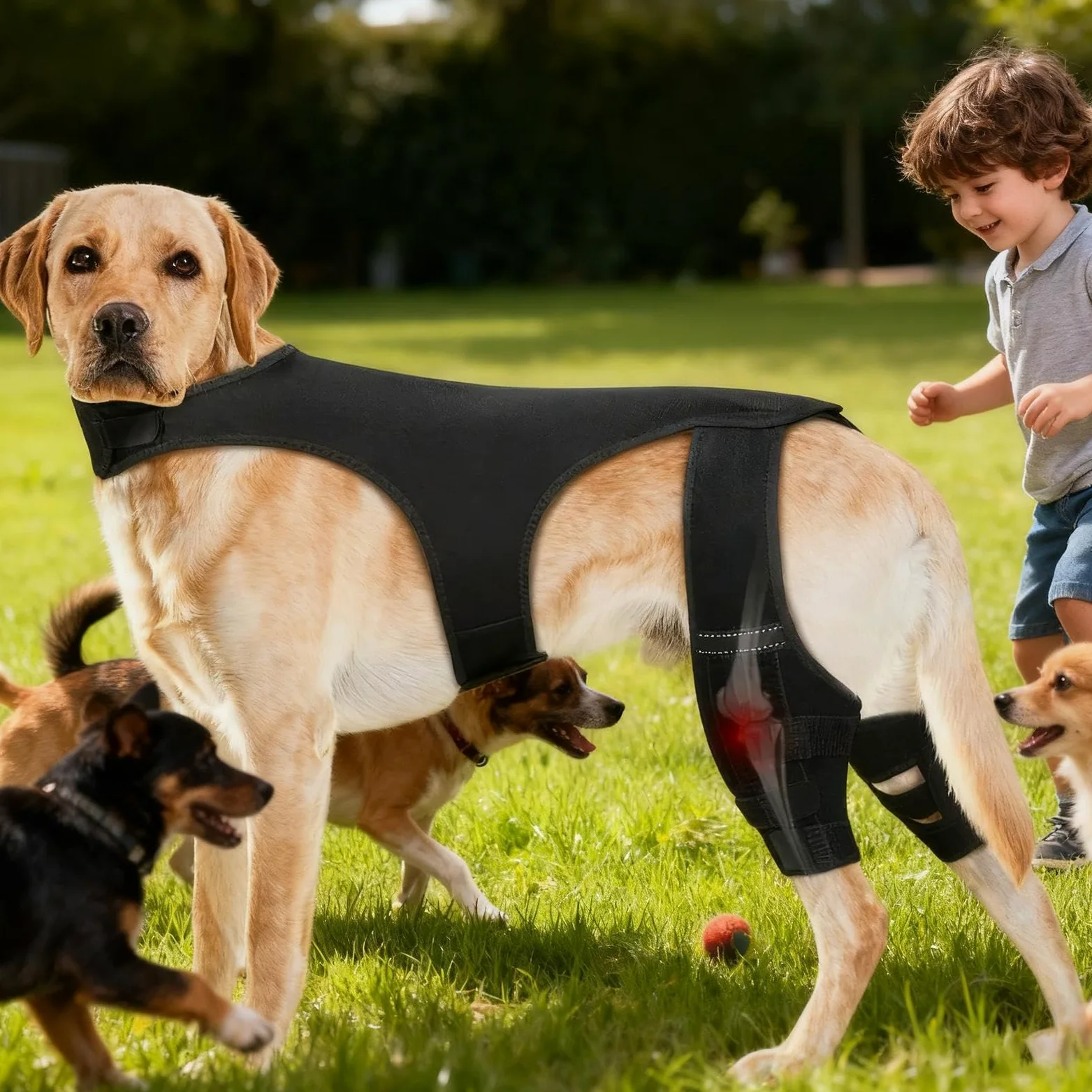 Genouillère Pour Chien Bandage Articulaire Réglable | Avec 4 Stabilisateurs Métalliques Support Pour Patte Arrière Pour Randonnée Exercice Activités Extérieures Parc Plage