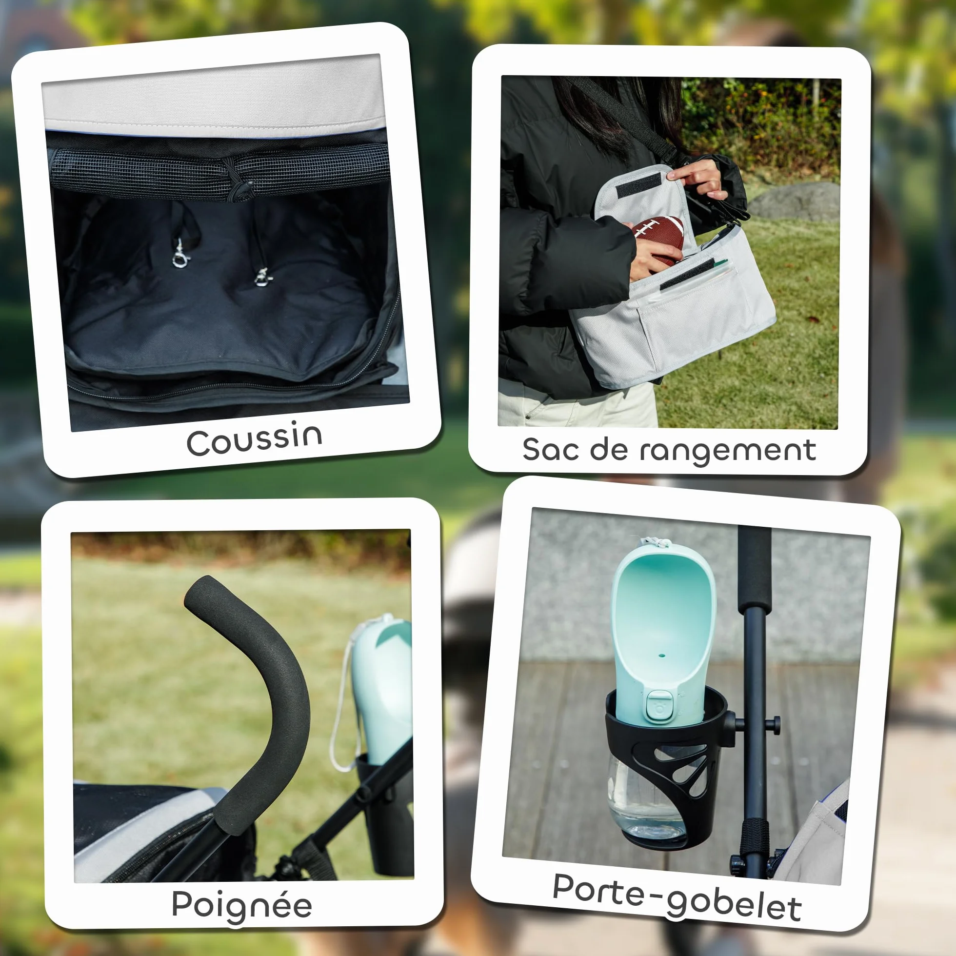 PawHut Poussette chien 4 roues pliable légère charge 4 kg gris clair