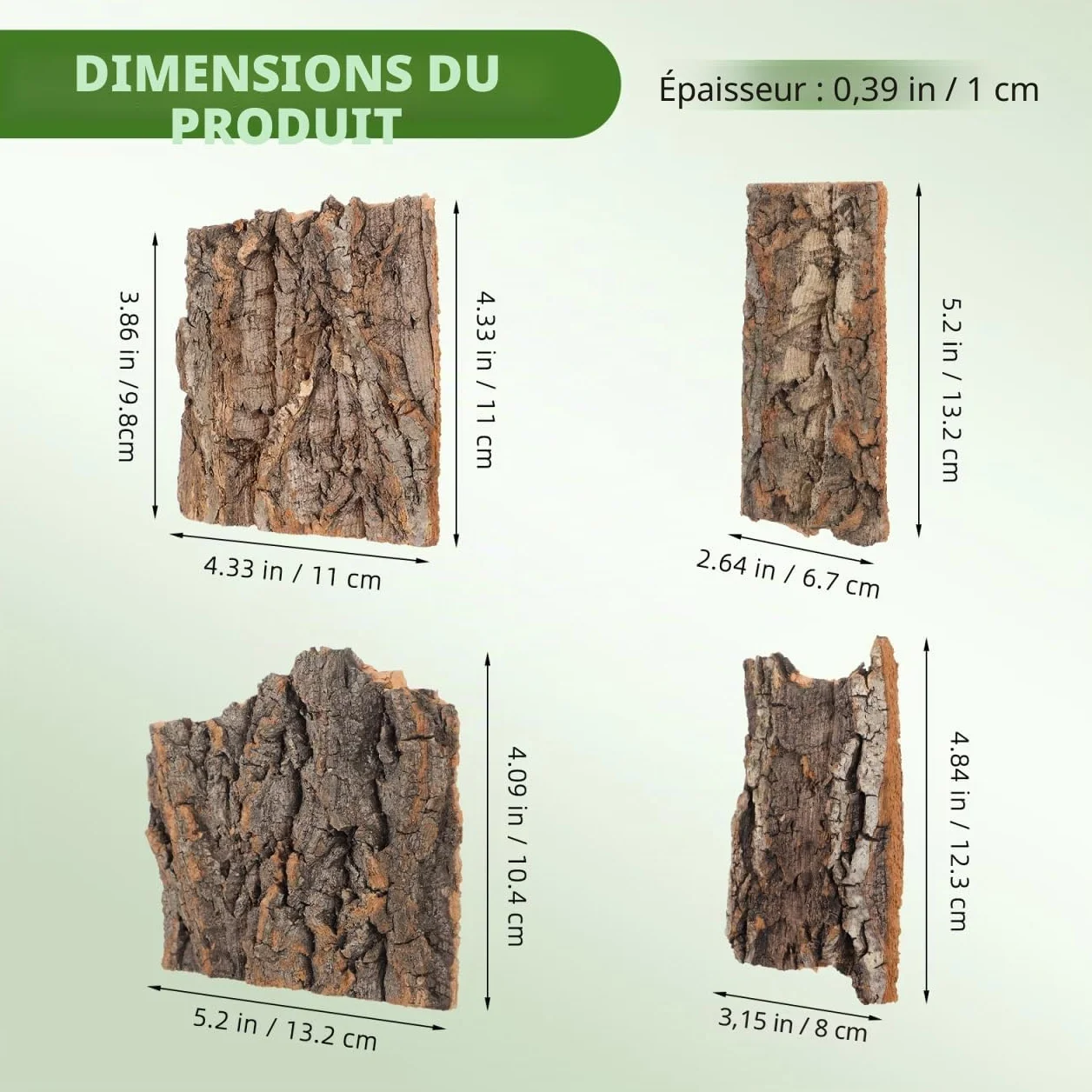 DOITOOL Lot de 4 Toiles de Fond en écorce de liège Naturel pour Reptiles Terrarium