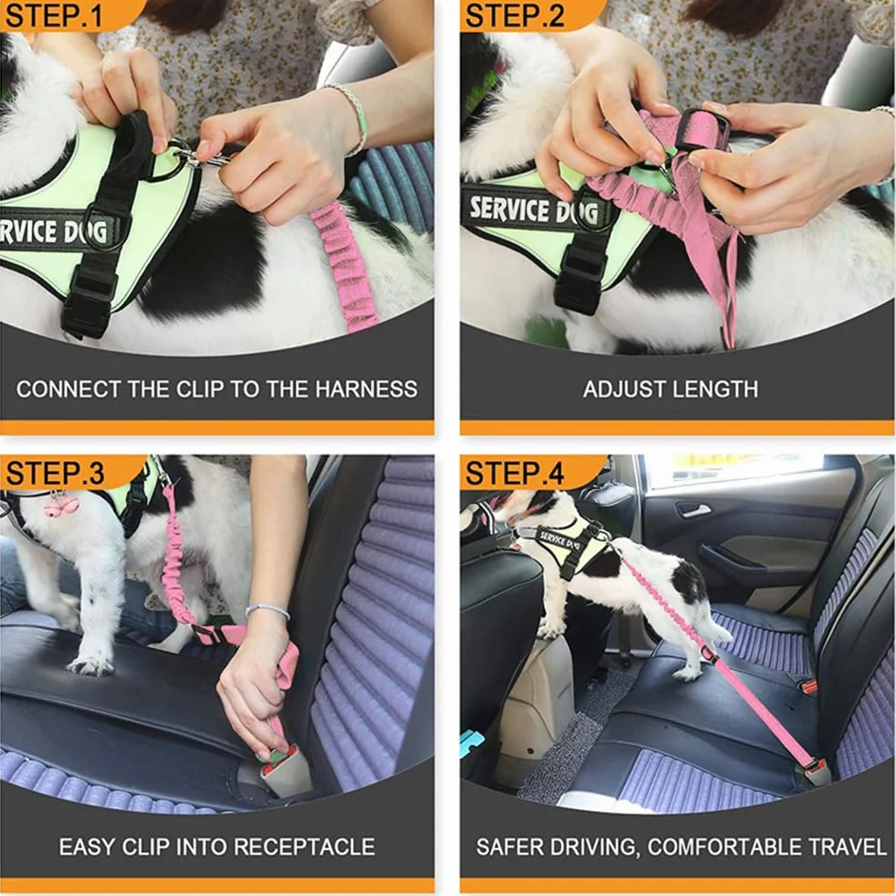 Laisse Élastique Réglable Ceinture Sécurité Voiture Chien Harnais Ajustable Protection Automobile Animaux Compagnie Nylon Résistant Boucle Robuste