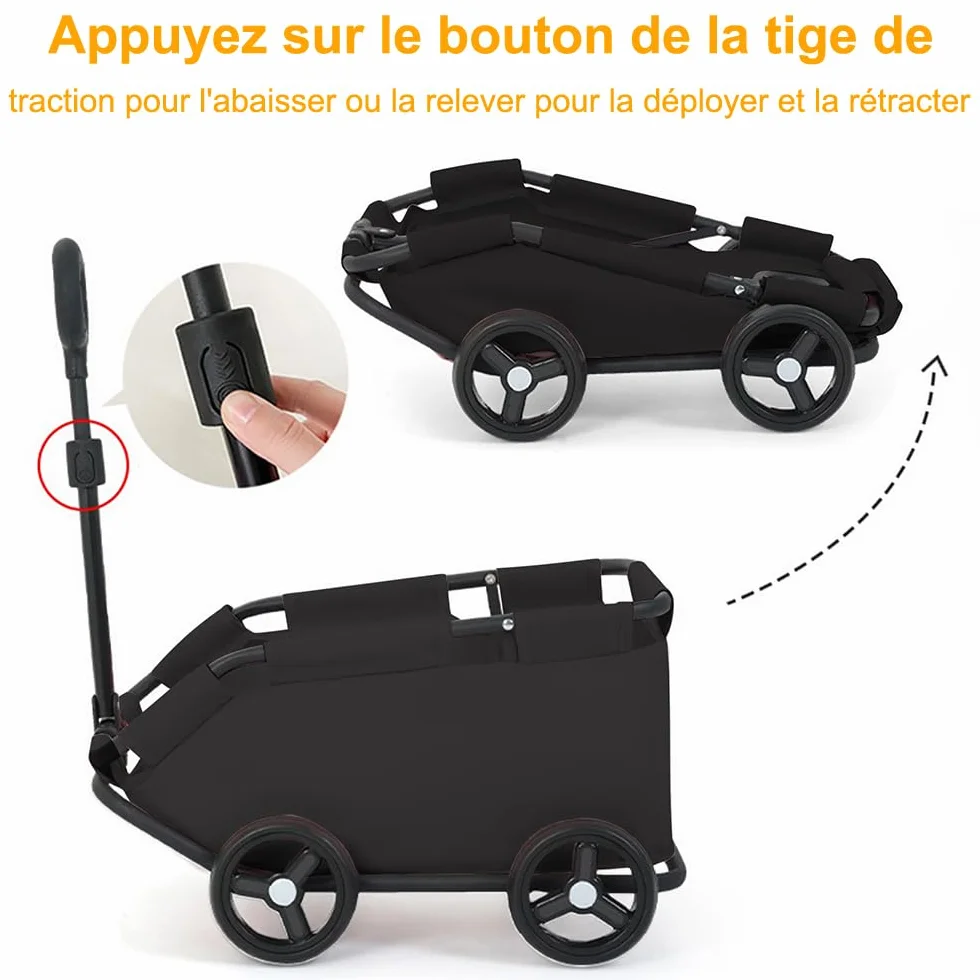 Poussette pour animaux de compagnie pliable 4 roues, pour chiens et chats jusqu'à 10 kg, avec poignée de traction