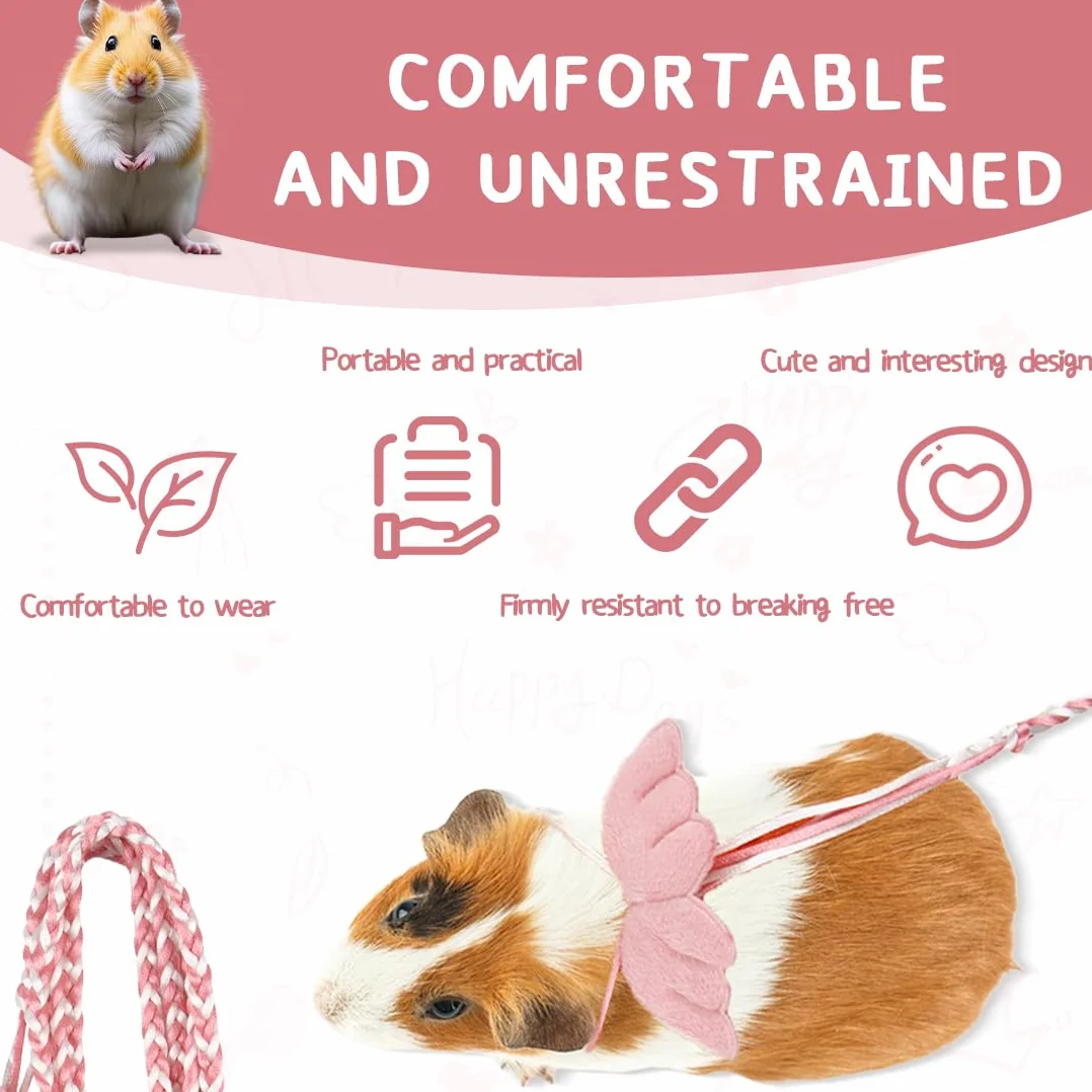 Harnais Lapin Nain Réglable pour Petits Animaux, Extérieur, Entraînement à la Marche (Rose)
