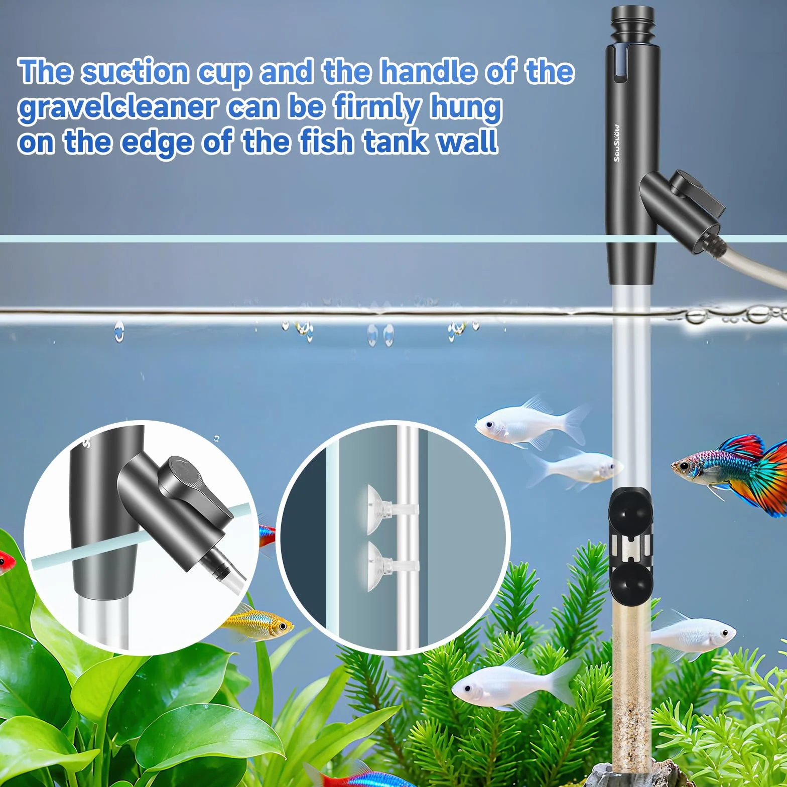 Aspirateur de Gravier réglable pour Aquarium, Siphon, Changeur d'Eau Manuel, Kit de Nettoyage