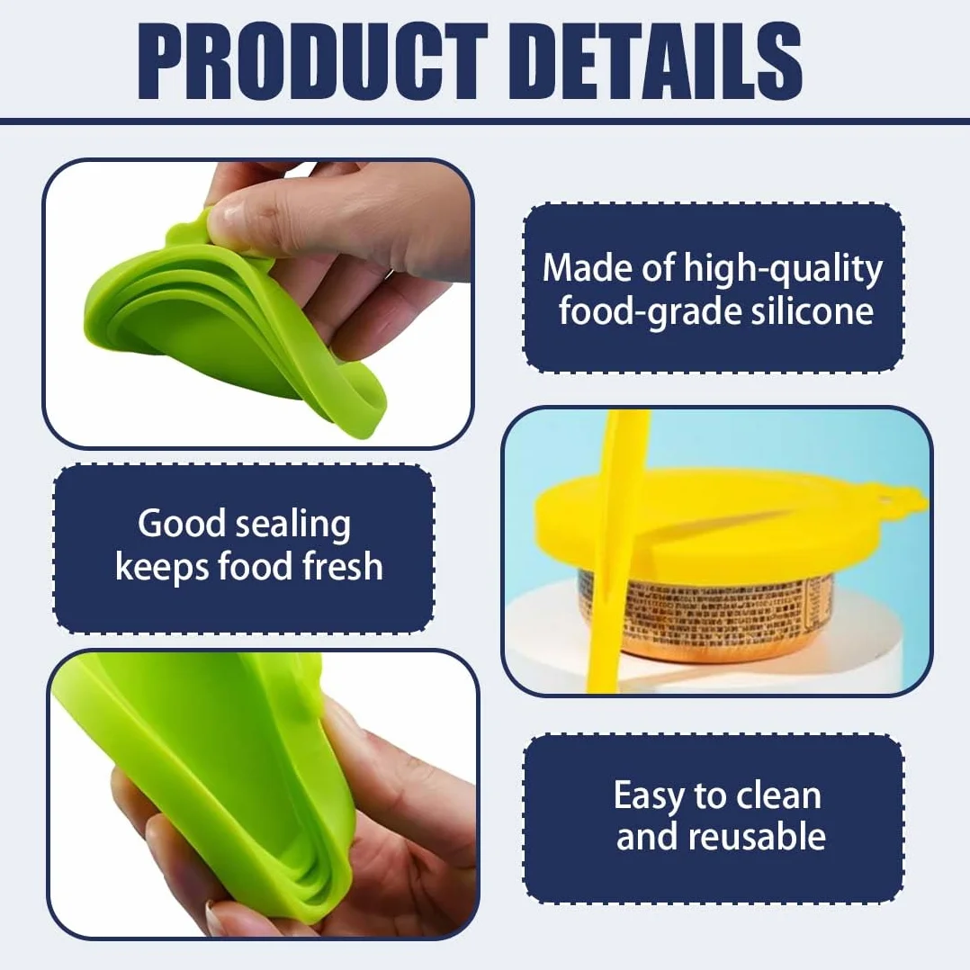 Couvercles En Silicone Pour Boîtes De Nourriture Pour Animaux, Lot De 2 Pièces Universel, Pour 3 Tailles Standard De Conserves Livré Avec Une Cuillère (Jaune, Verte)