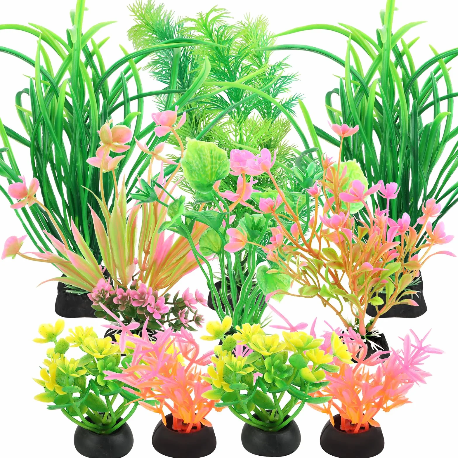 Lot de 11 décorations d'aquarium - Plantes en plastique - Accessoires de décoration