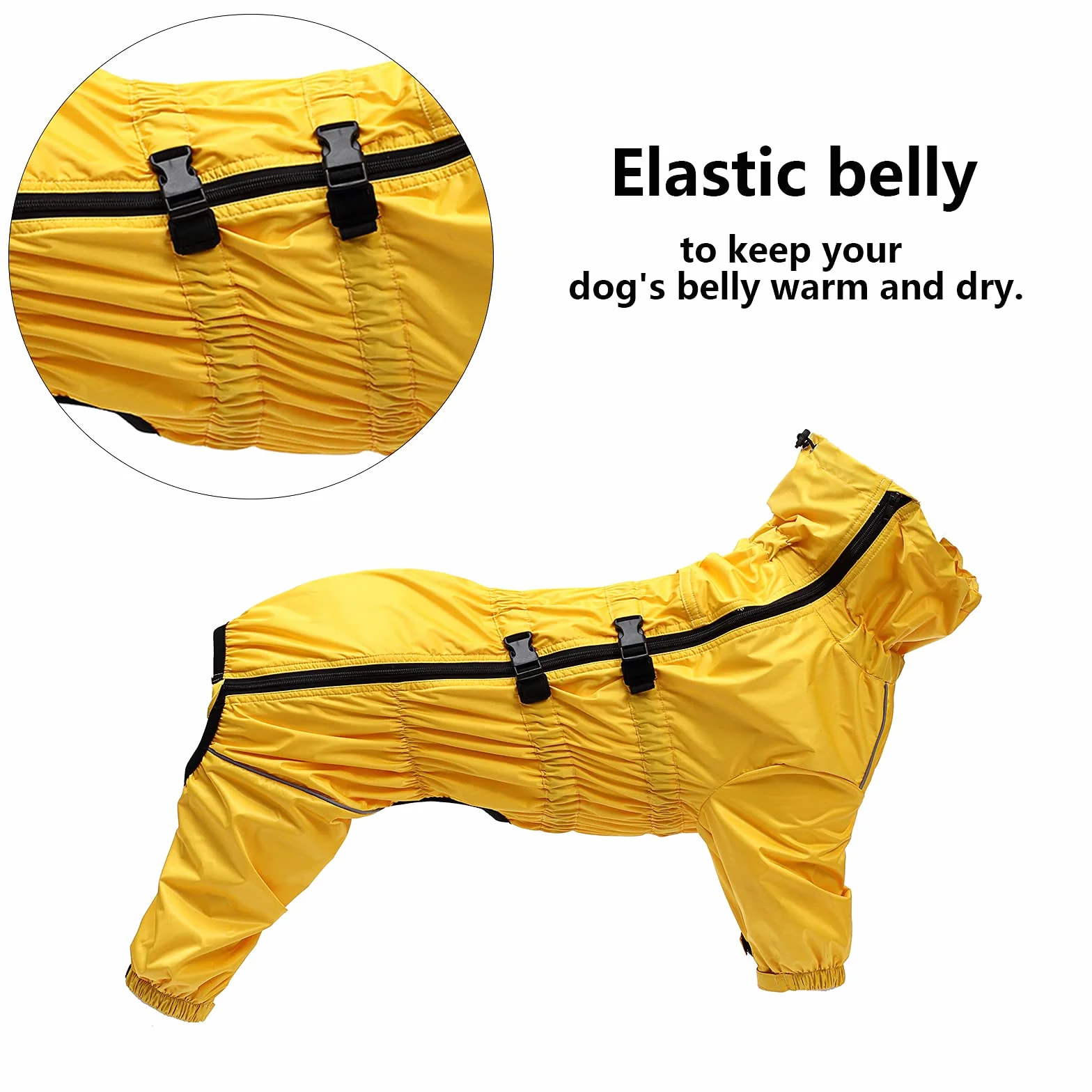 MOREZI Imperméable pour Chien à col Montant,Coupe-Vent et imperméable,avec Fermeture éclair imperméable et Poignets élastiques,Convient à Tous Les Types de Chiens-Jaune-L
