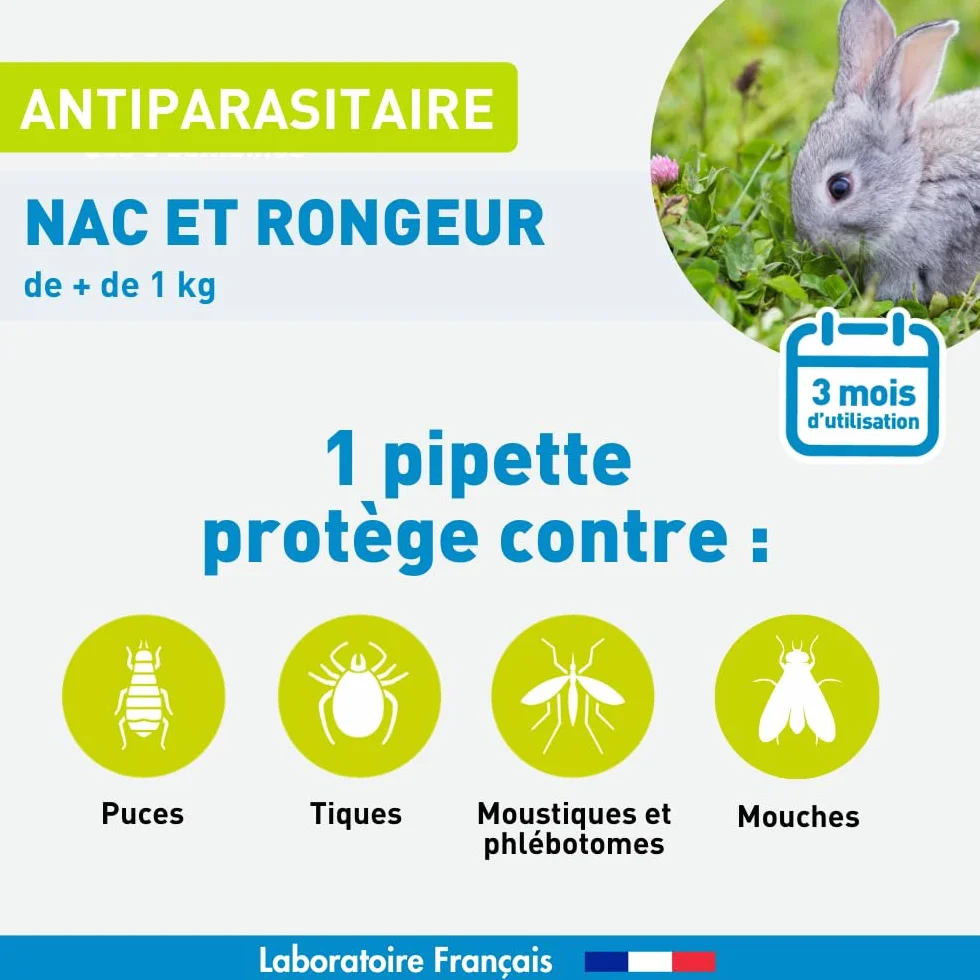 VETOFORM Pipette Antiparasitaire Petit mammiphère 1kg Lapin Cochon d'Inde Hamster NAC antipuces Anti-tiques 3x0,6 ML Fabriqué en France