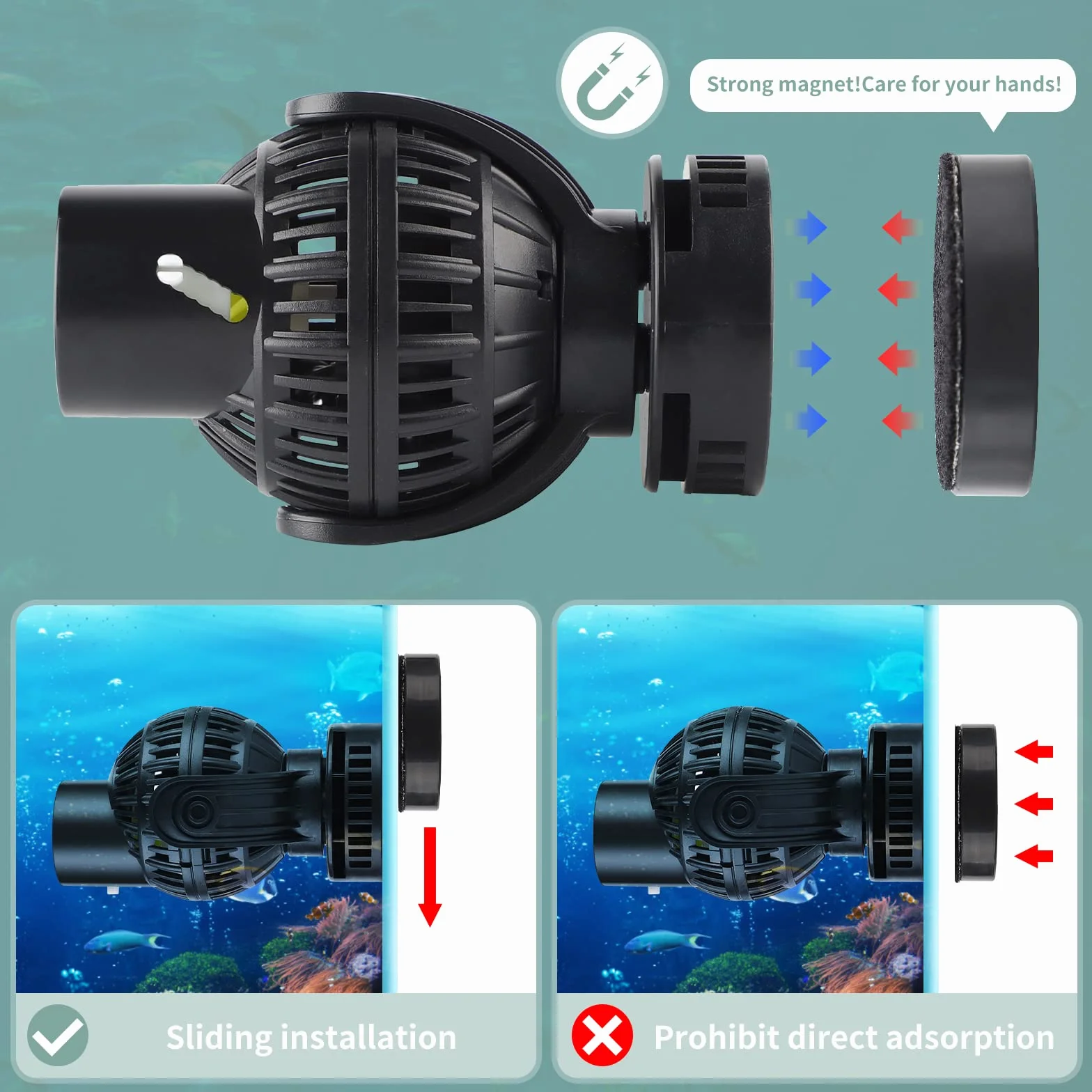 EXLECO Pompe de Brassage Wavemaker 6000L/H 8W 80~100cm 360° Rotative pour Aquariums Eau Douce et Salée avec Magnet Noir
