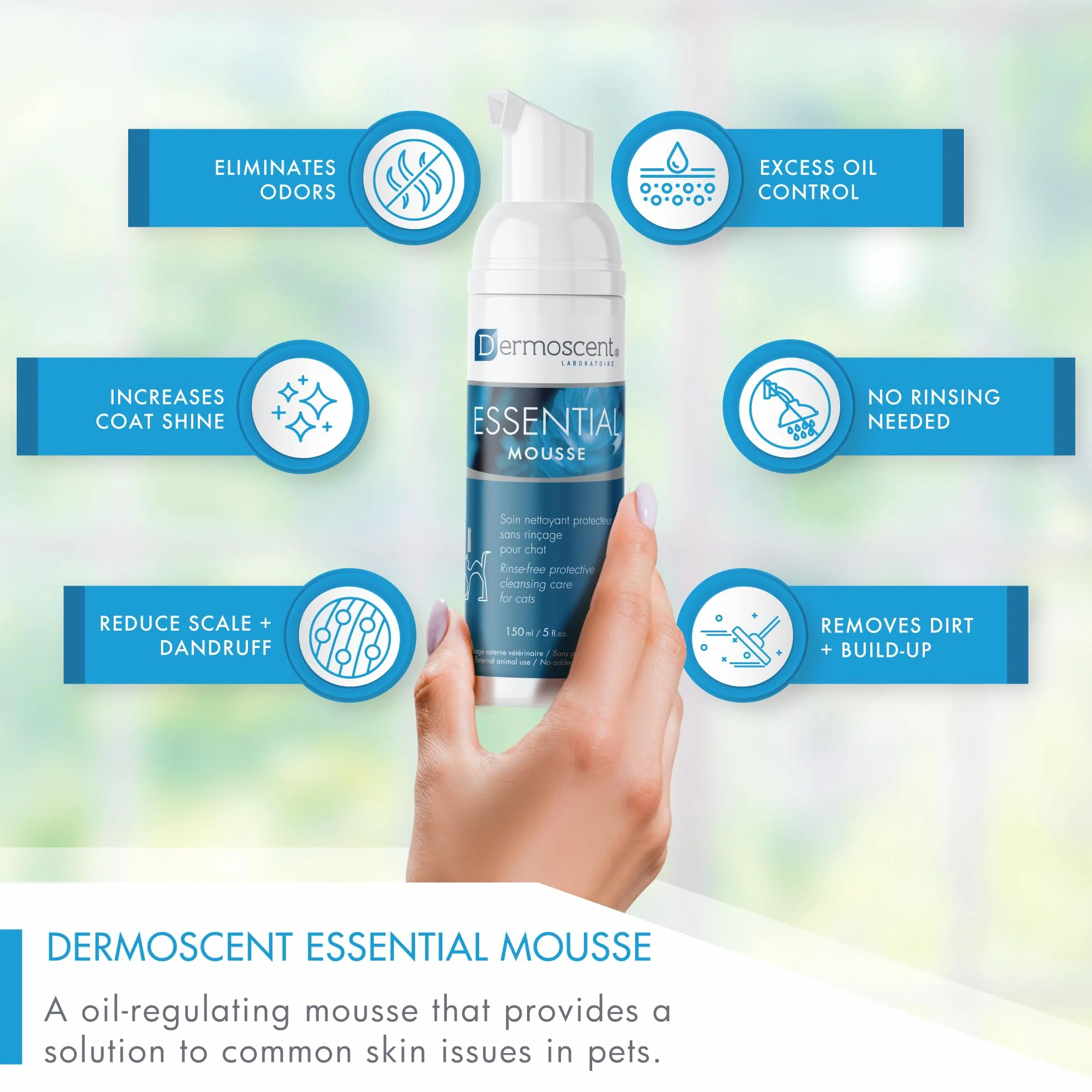 Dermoscent Essential Mousse pour Chat 150 ML Soin Nettoyant Protecteur sans Rinçage