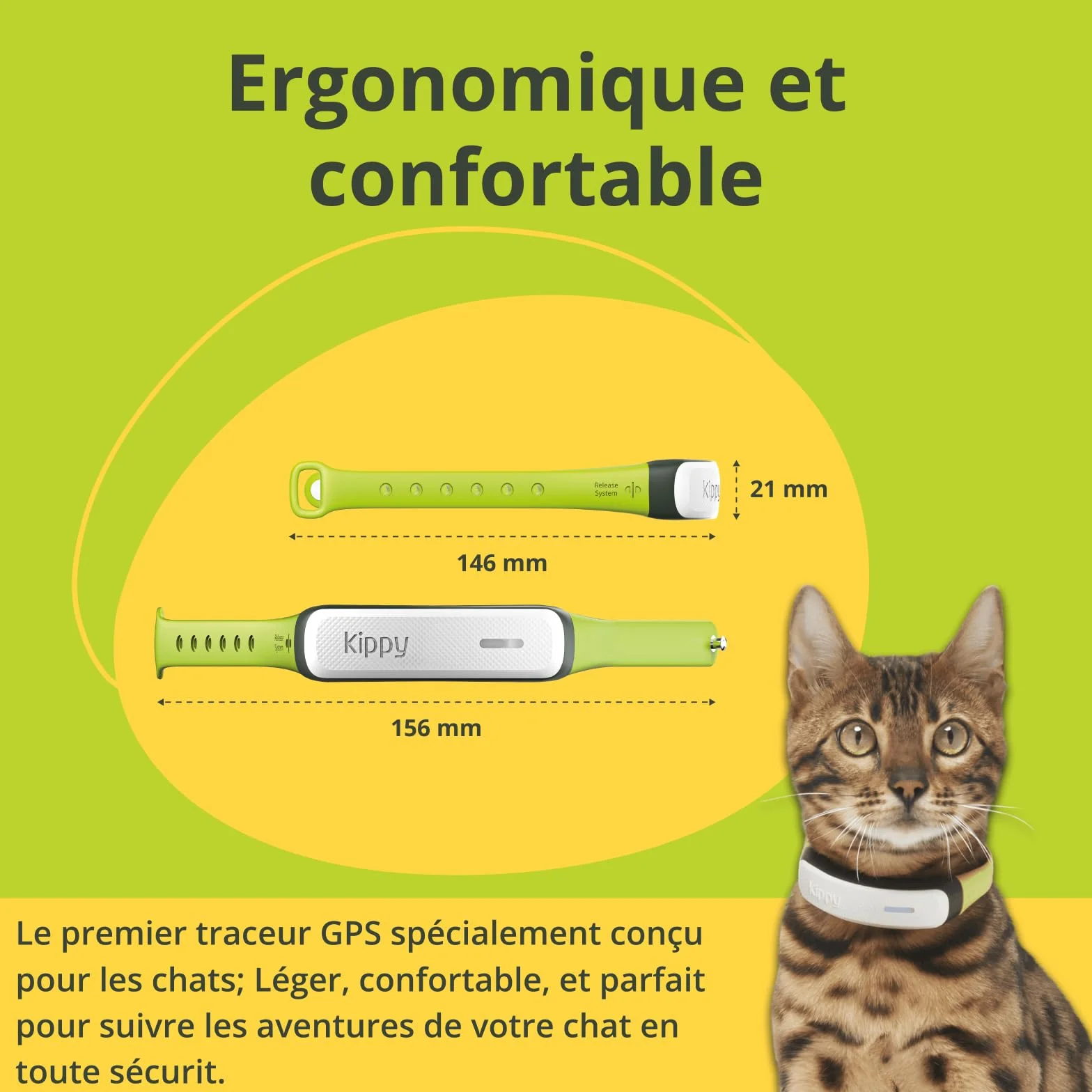 KIPPY Collier GPS pour Chats Kippy Cat Color – Traceur GPS de Santé et d'Activité Anti-étranglement avec Alerte Instantanée