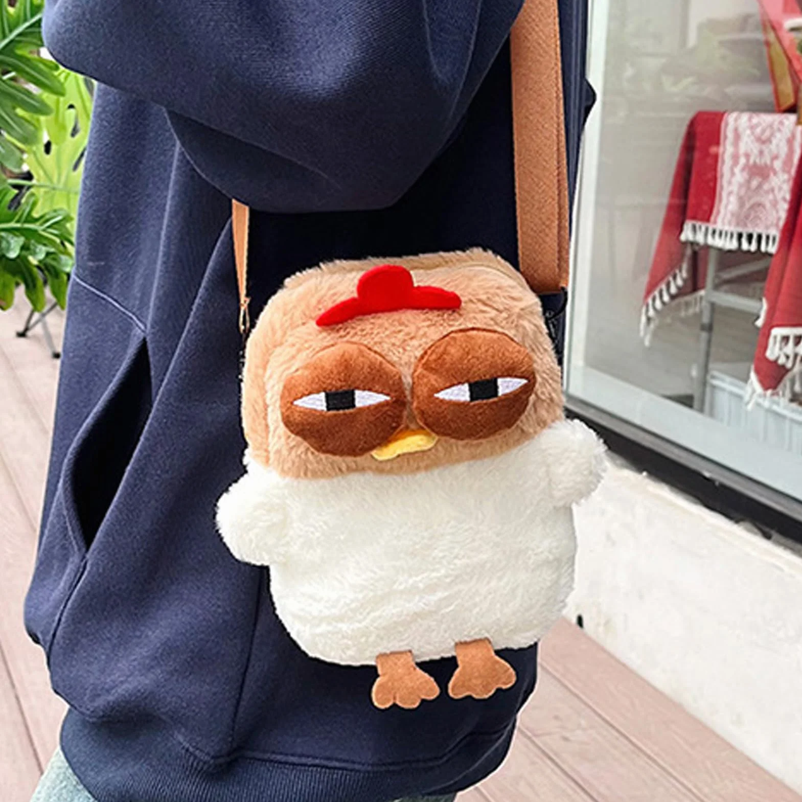 Chicken Shoulder Bag, Zipper Plush Animal Purse, Soft Stuffed Bag, Compact Cross-Body with Adjustable Strap for Kids