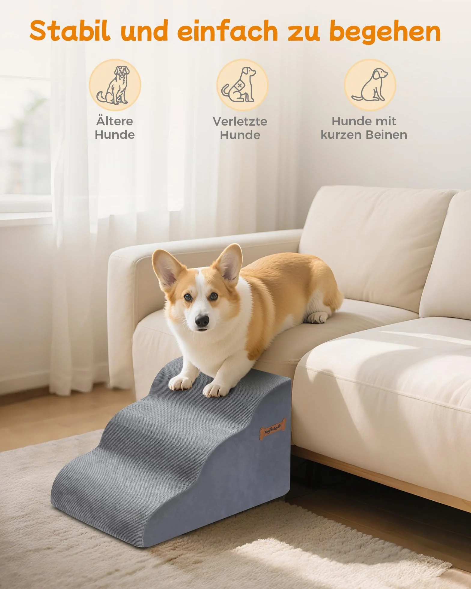 Marchepieds pour Chien 3 Niveaux 32 x 60 x 30 cm Rampe en Mousse 30 cm Antidérapant pour Canapé et Lit Haut