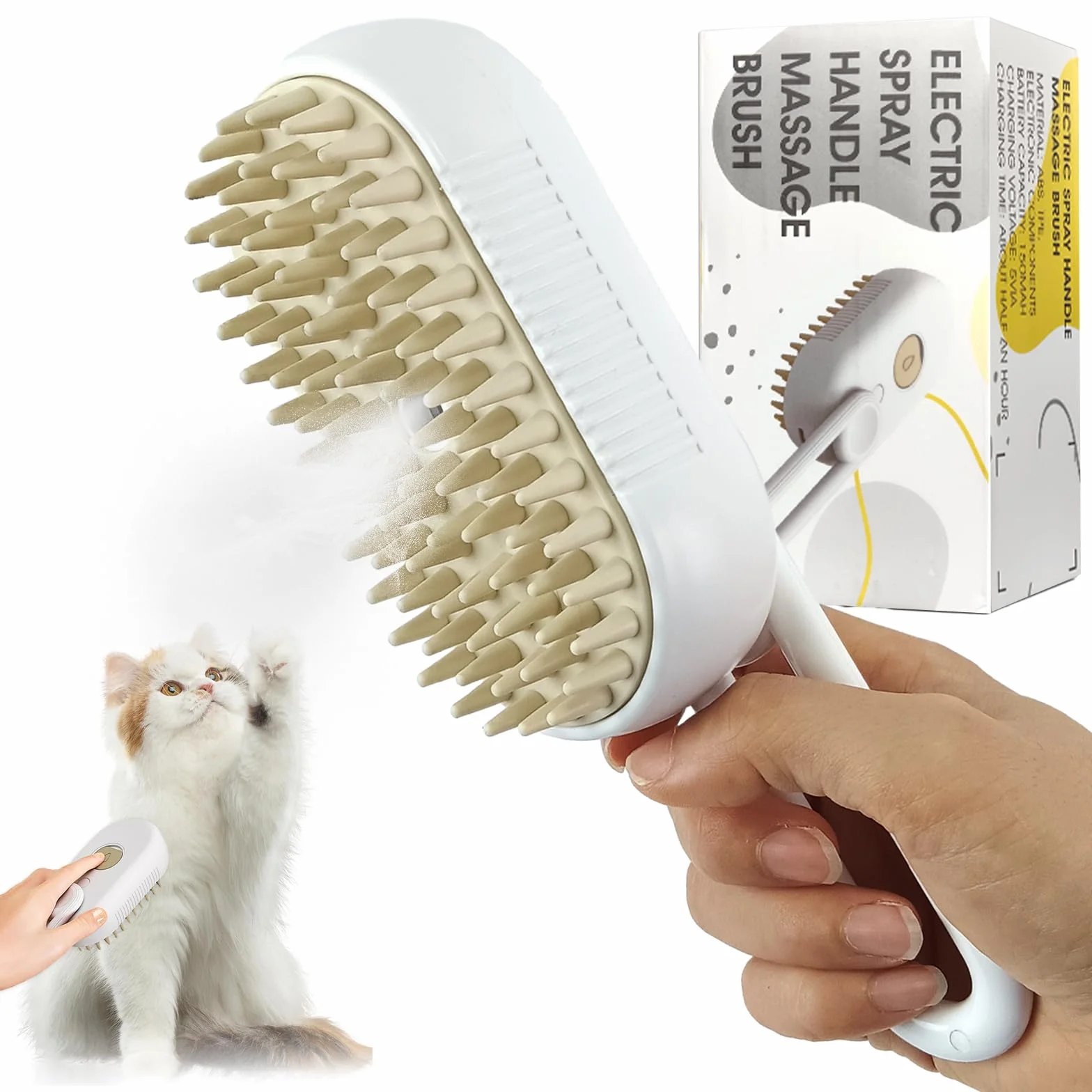 Brosse à vapeur 3 en 1 pour chats et chiens, peigne électrique de massage avec essence leave-in pour soin et épilation