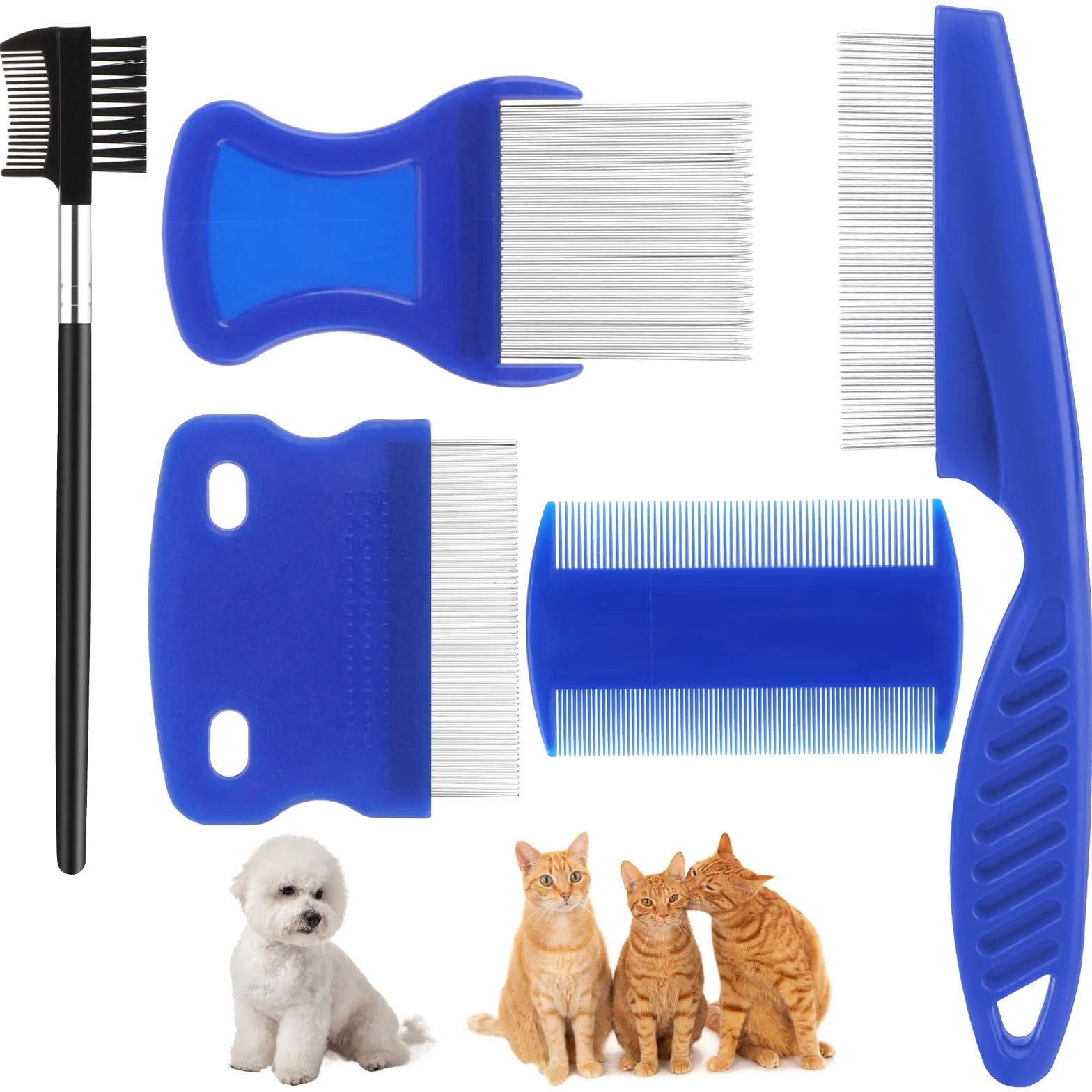 Peignes anti-puces en acier inoxydable Molain Lot de 5 pour chats et chiens
