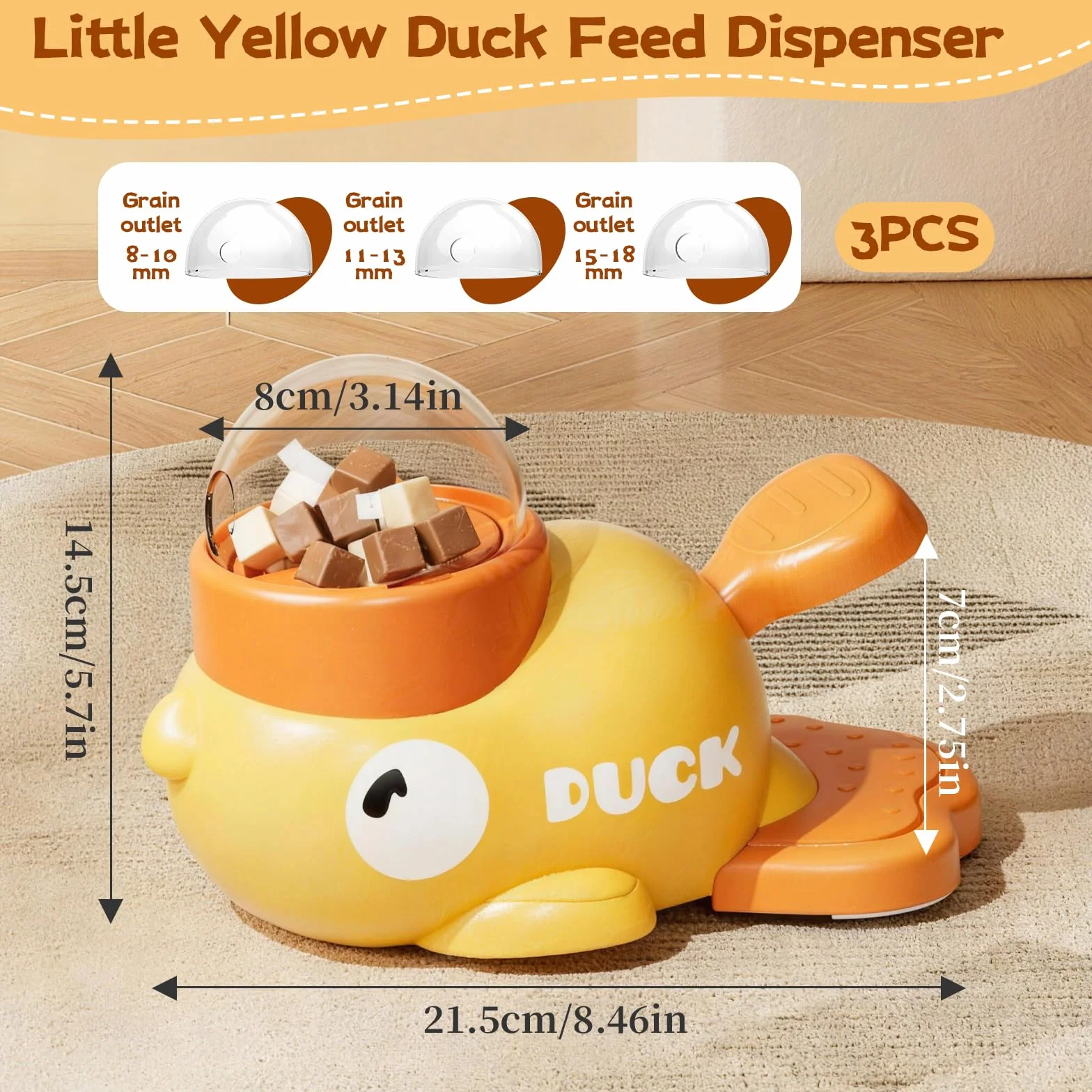 Distributeur Croquettes Chat Canard Jaune 2 en 1 avec 3 Couvercles Jouet Interactif Chien