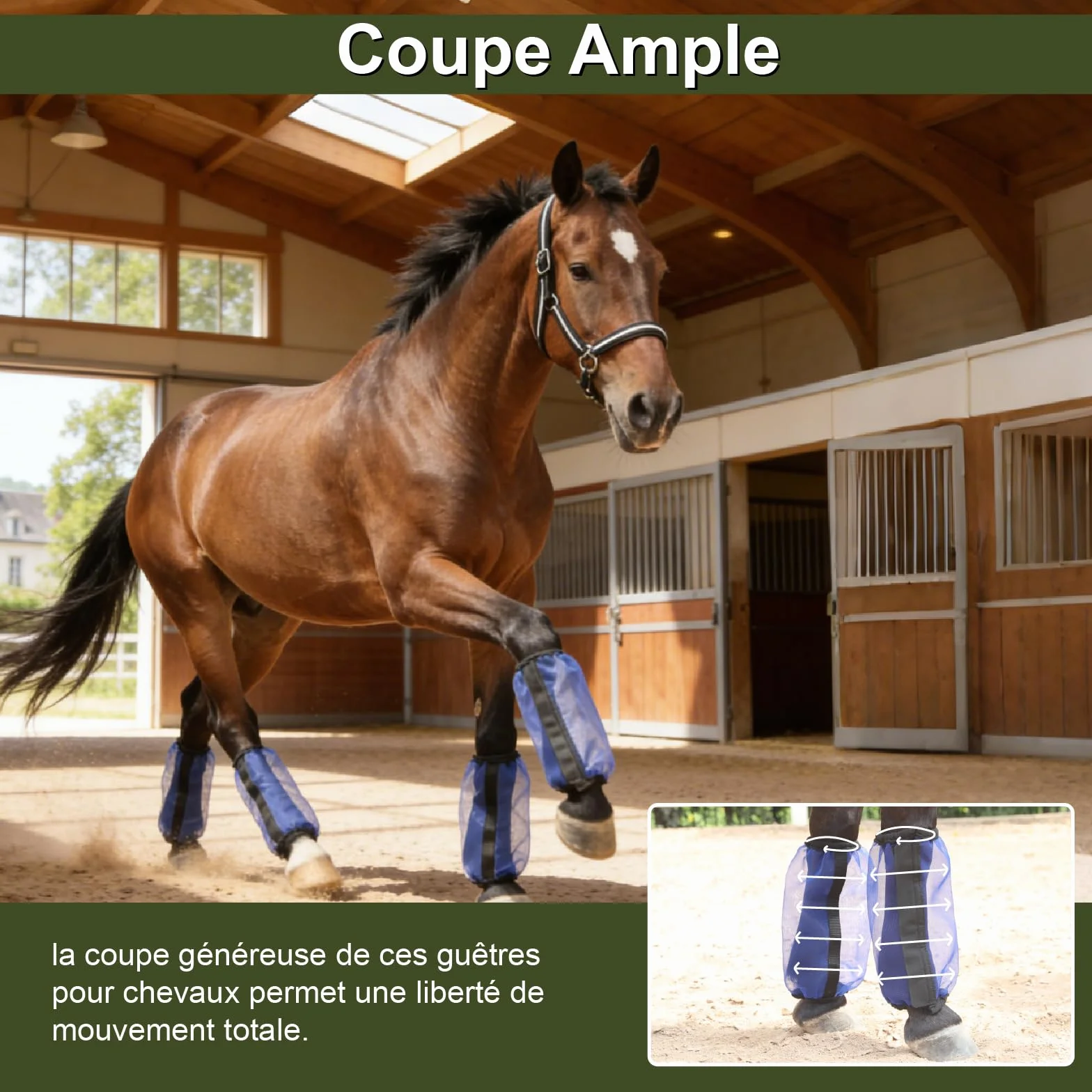 Guêtres pour Chevaux Lot de 4, Maille Ultra Légère Respirante, Antidérapantes, Bleu Royal