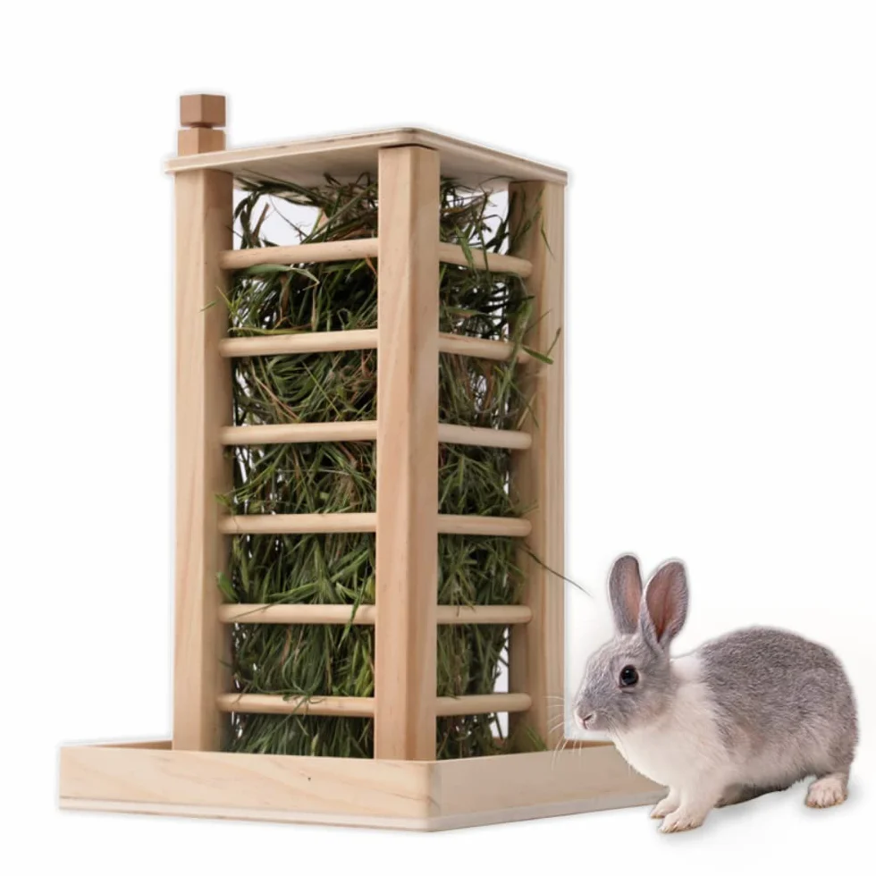 Balama Mangeoire à Foin pour Lapin en Bois 36 x 24 x 24 cm Râtelier à Foin pour Chinchilla