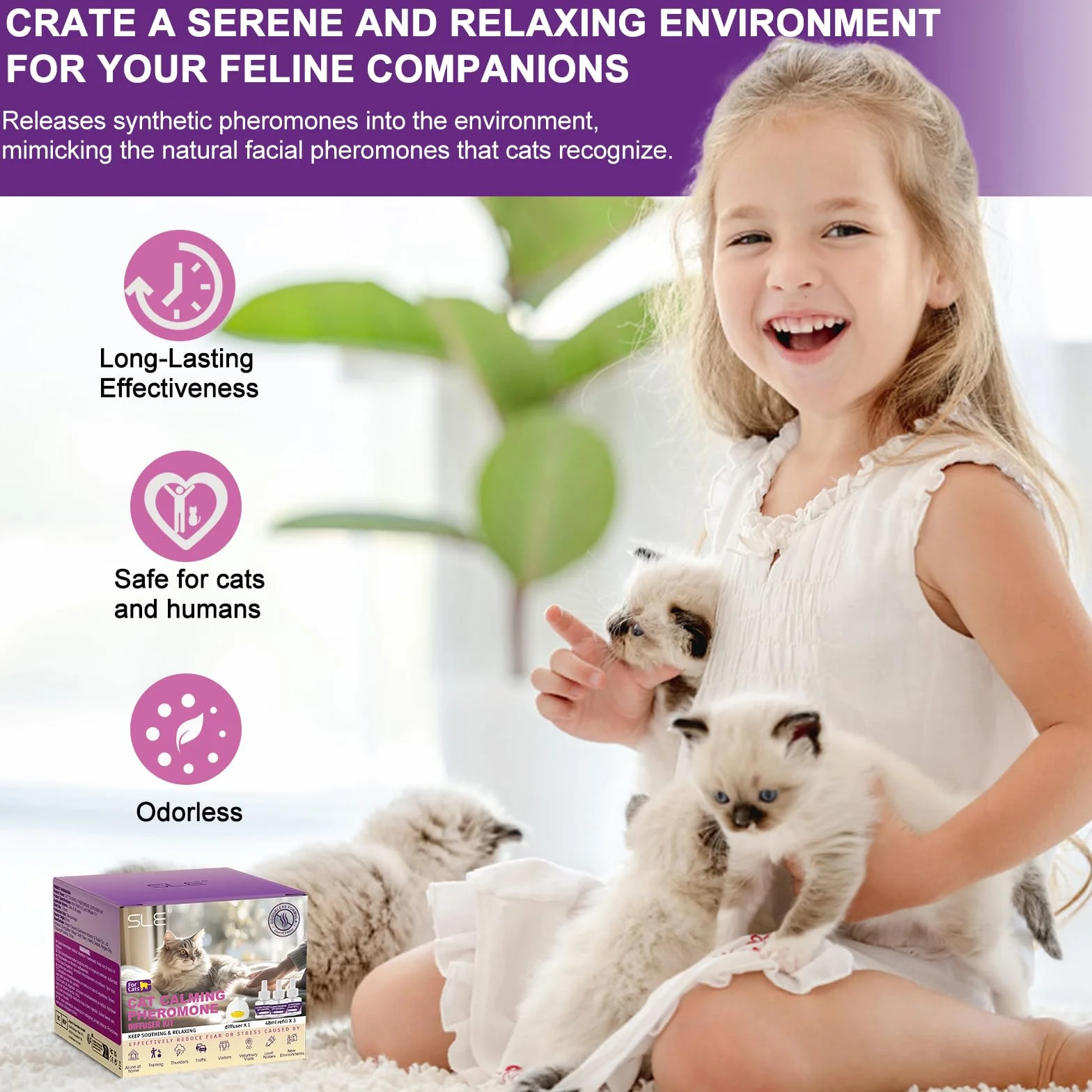 SLE Diffuseur de Phéromones Calmantes pour Chat 3 Recharges Anti-Stress