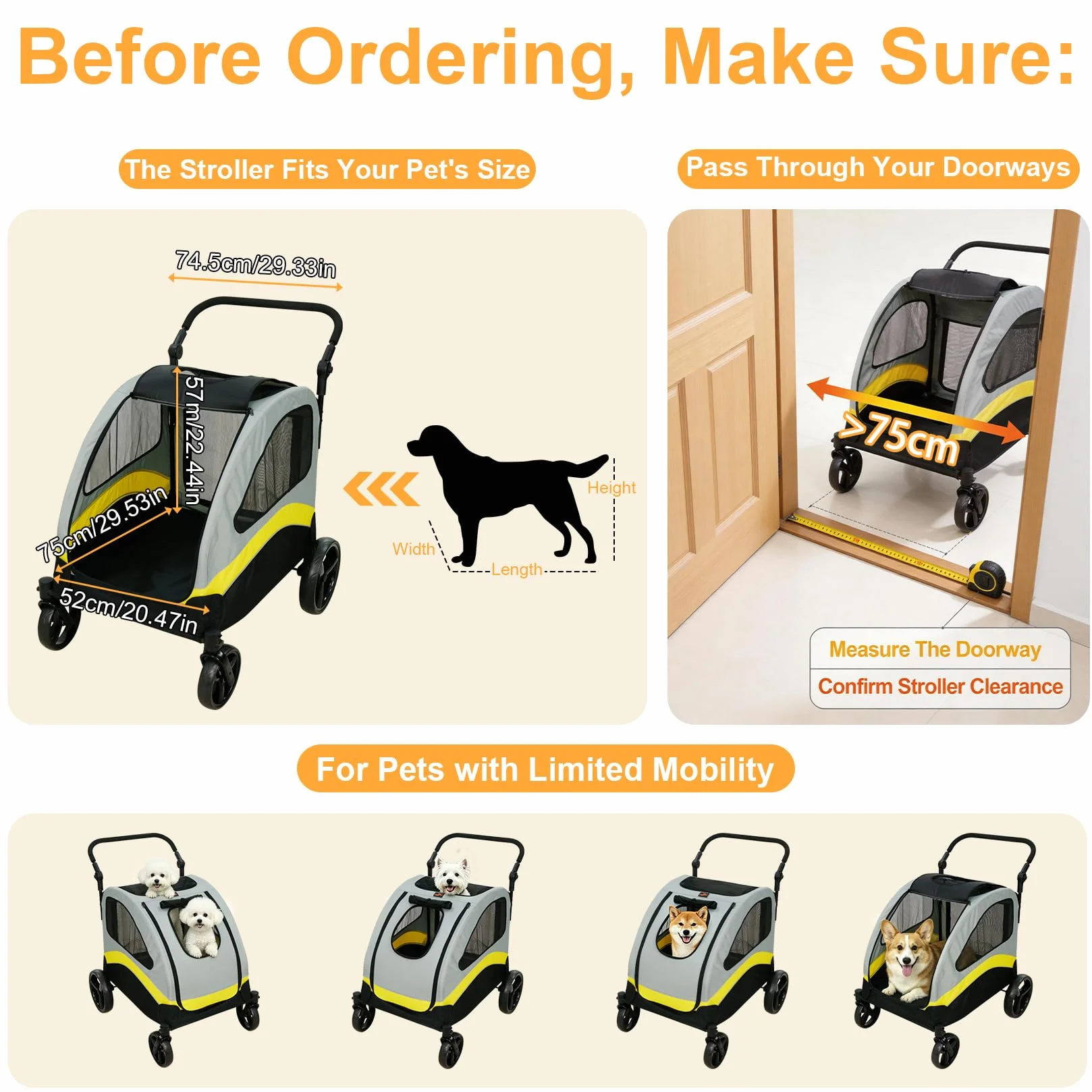 BingoPaw Poussette pour Chien Pliable 55kg Chariot Grand Chien Tissu 600D Oxford