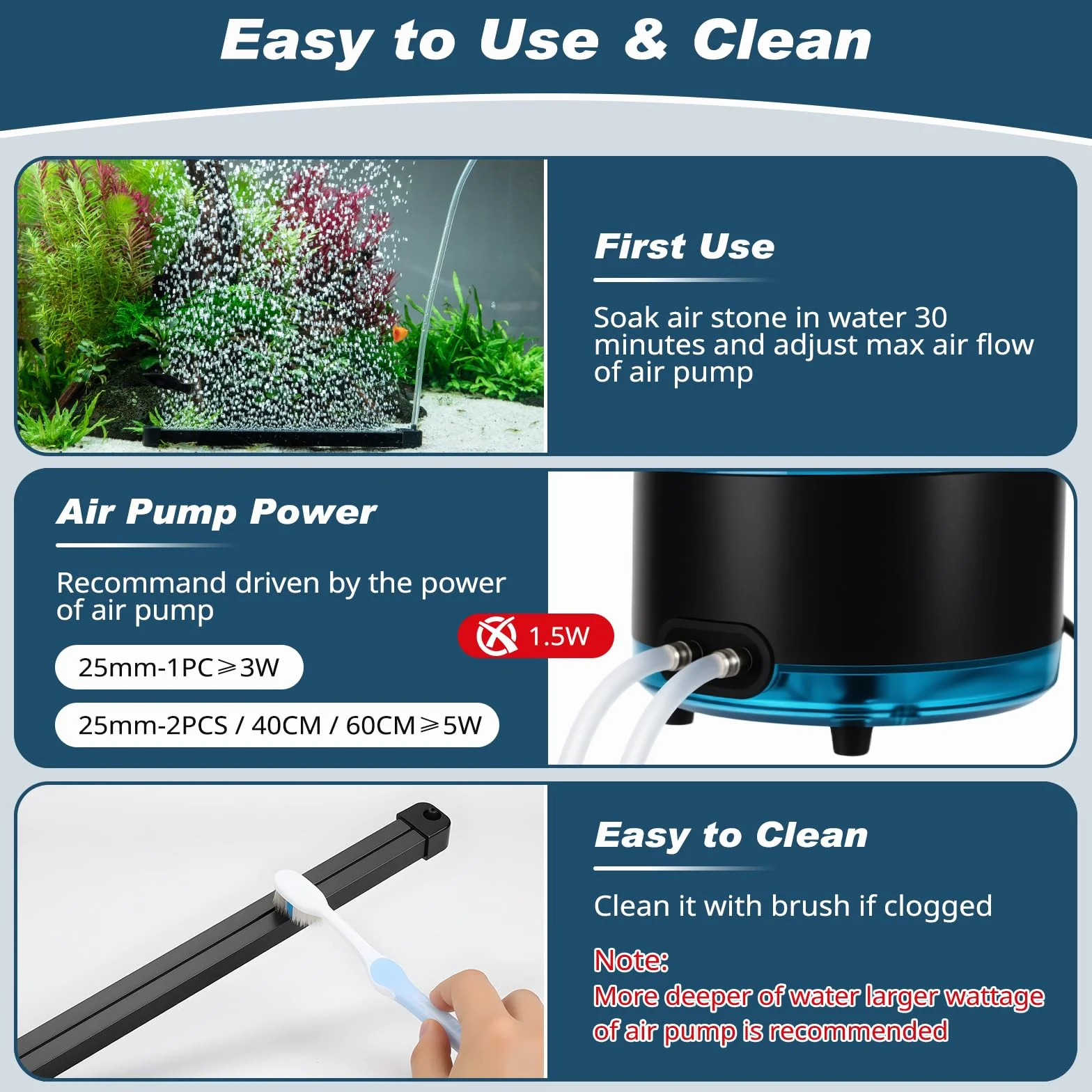 Hygger Pierre à Air pour Aquarium 25cm 2 Pièces, Bande de Bulles d'Oxygène, Diffuseur d'Air avec Tuyau pour Eau Douce et Salée
