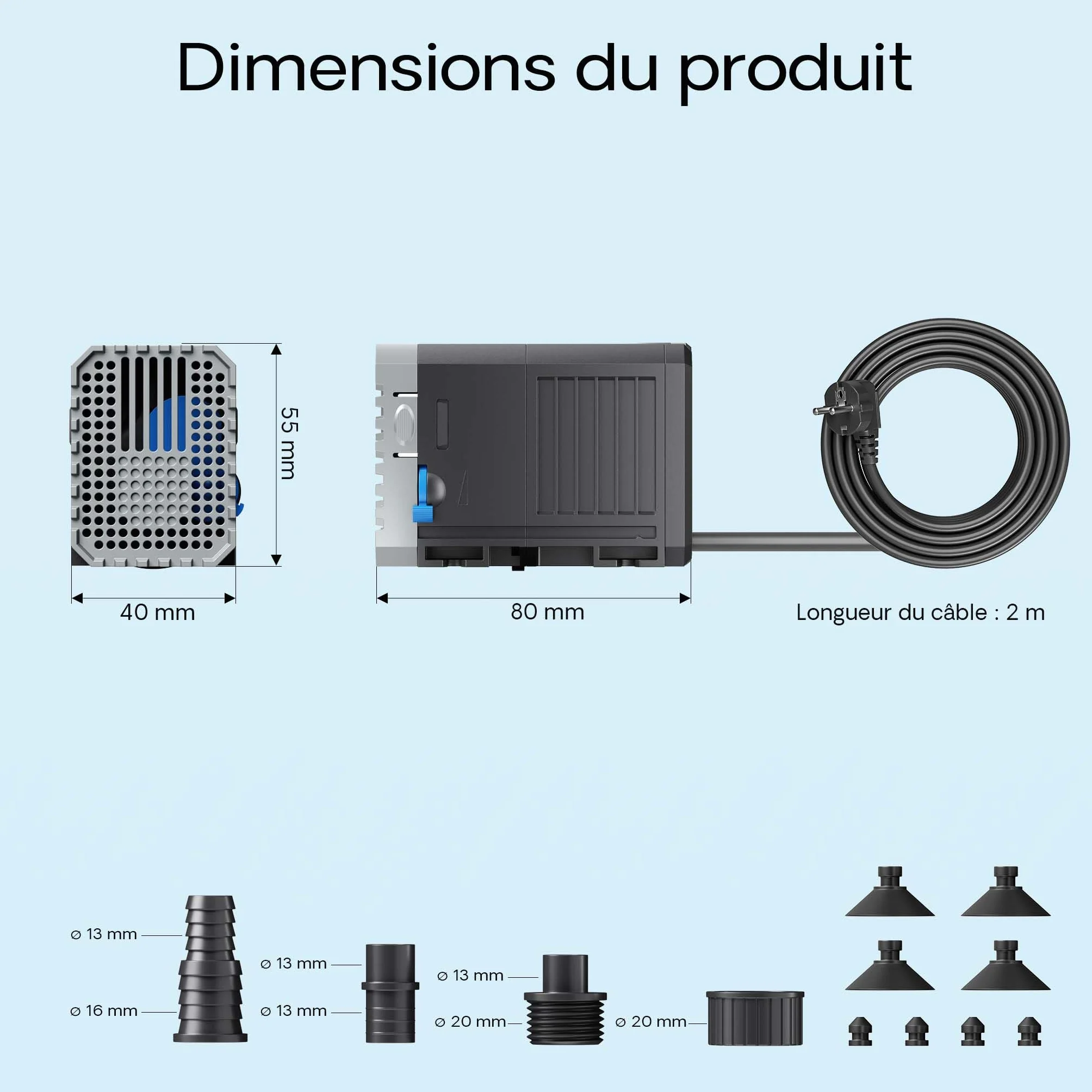 SunSun CHJ-500 Eco Pompe à eau 500l/h 7W Aquarium Débit réglable Eau douce Eau salée