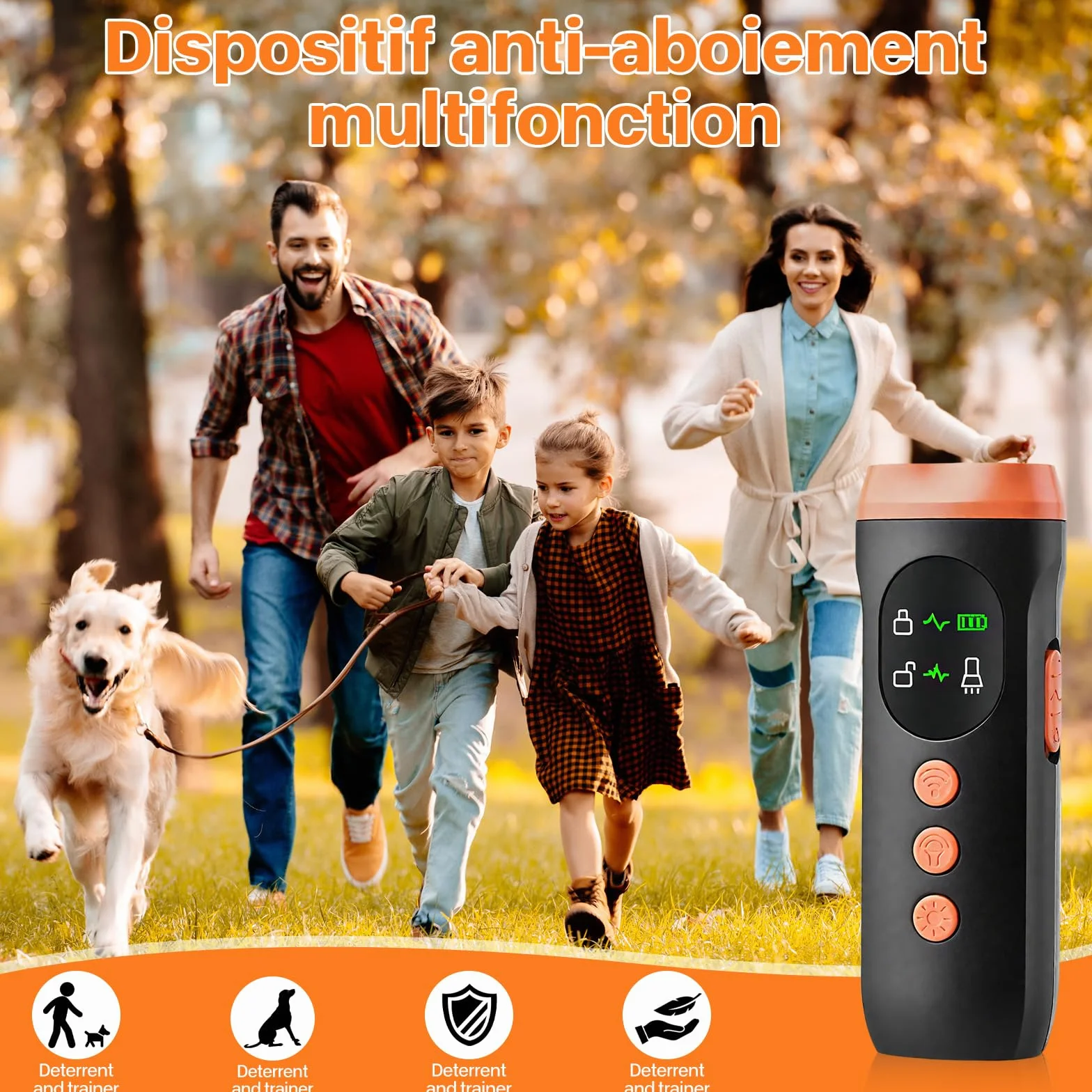 Anti Aboiement Chien Ultrason Puissant 3 Modes Dispositif Portatif 33 Pieds avec Lampe Stroboscopique