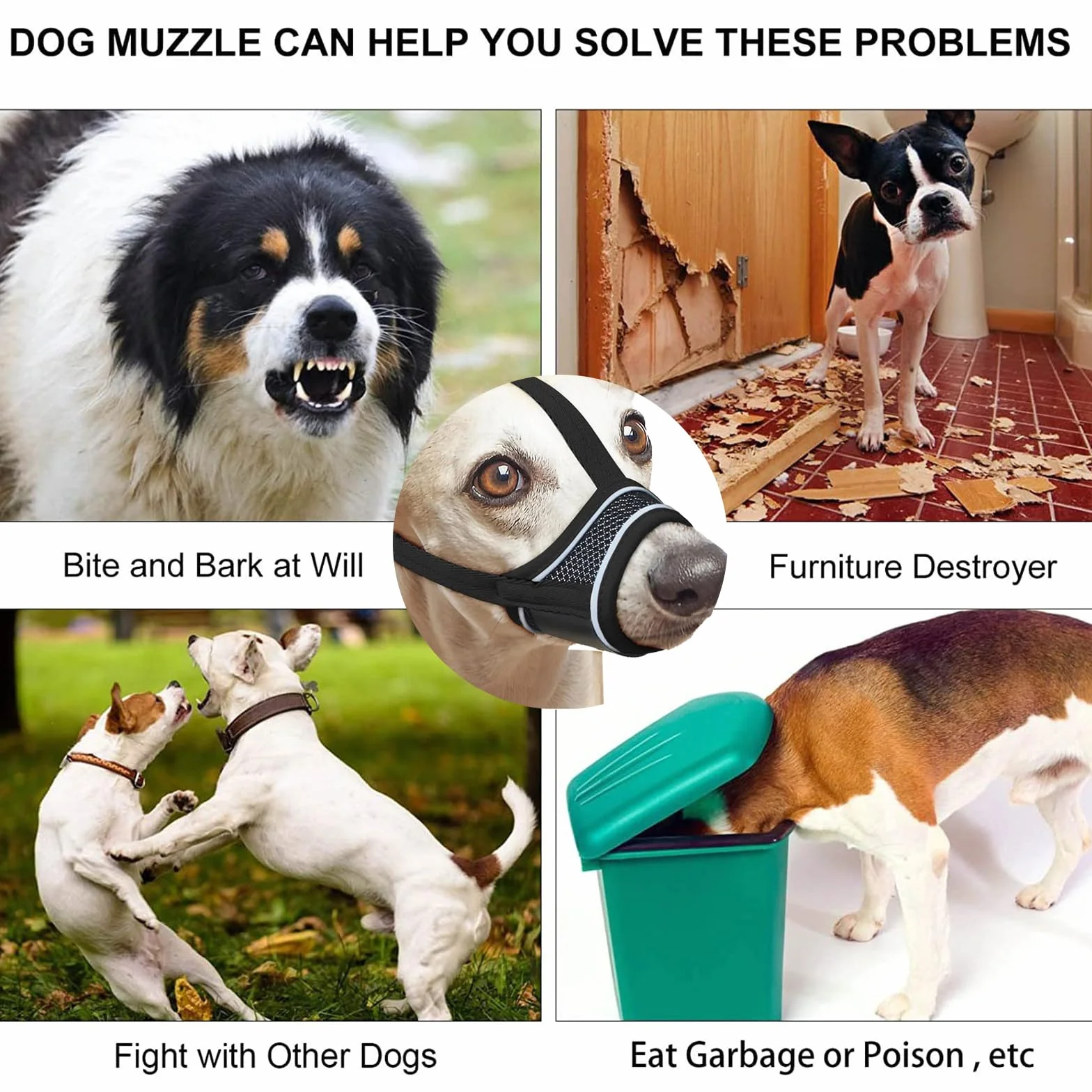 JSTHHTT Muselière pour Chien 2 Pièces, Muselière pour Petits Chiens de Taille Moyenne, Muselière pour Chien en Maille Douce et Respirante, Anti-Mastication, Aboiement, (L)
