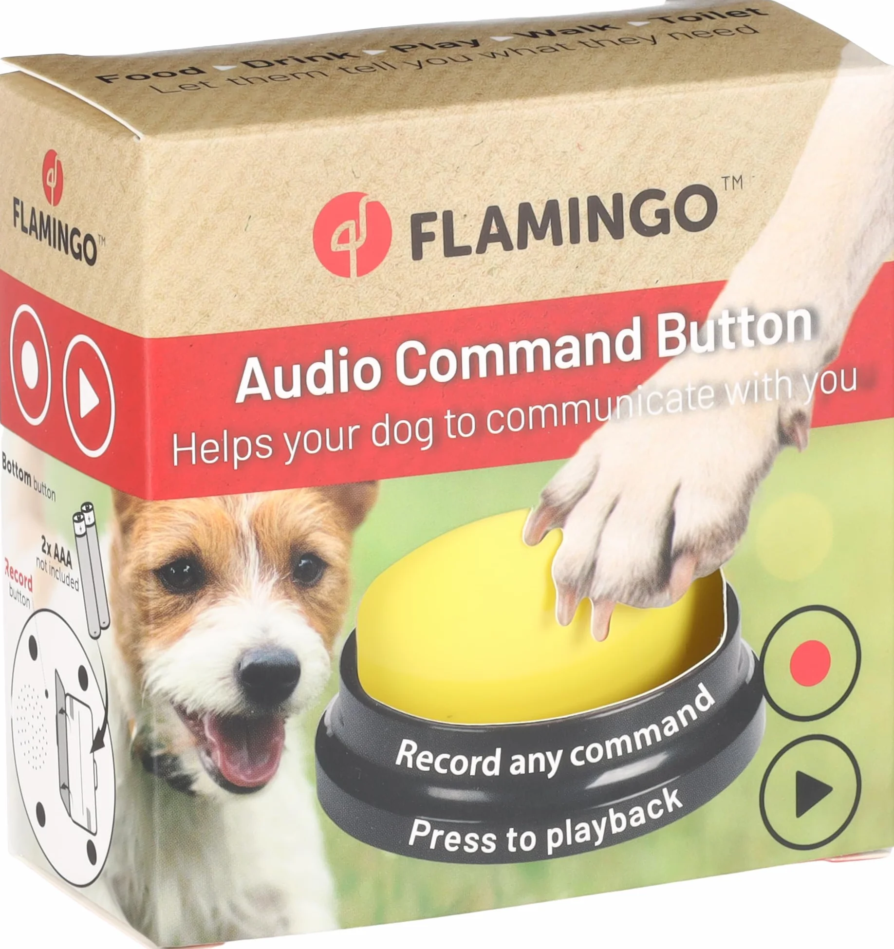 Flamingo Bouton de Communication Karao pour Chien - Diamètre de 8,8cm - Plusieurs Versions - Utilisez Plusieurs Boutons pour enregistrer différentes Instructions - Pas de Choix de Couleur Possible