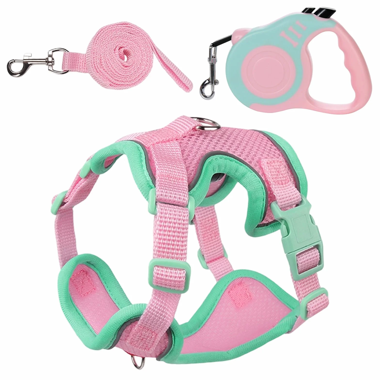Harnais Chat avec Laisse Rétractable 3m, Réglable pour Chaton, Rose