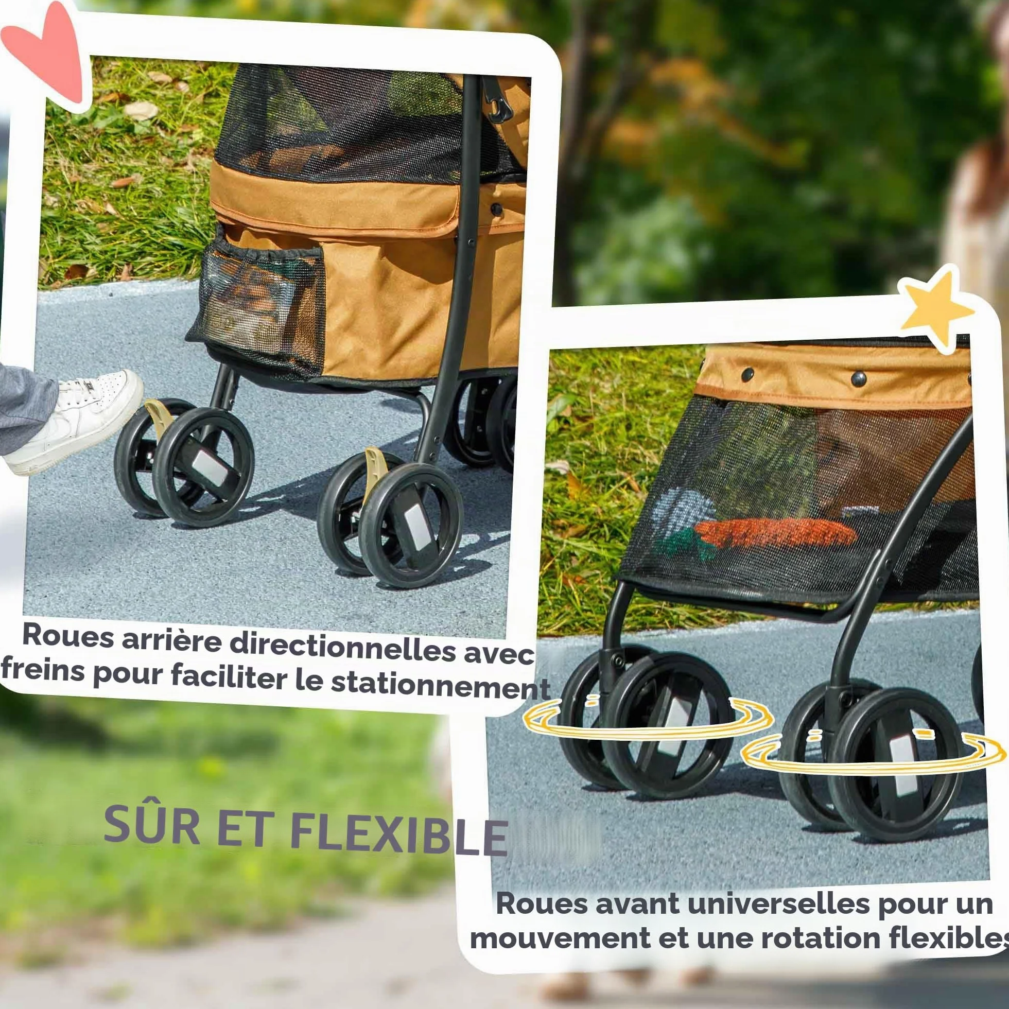 PawHut Poussette pliable pour chiens petite taille 15 kg Café