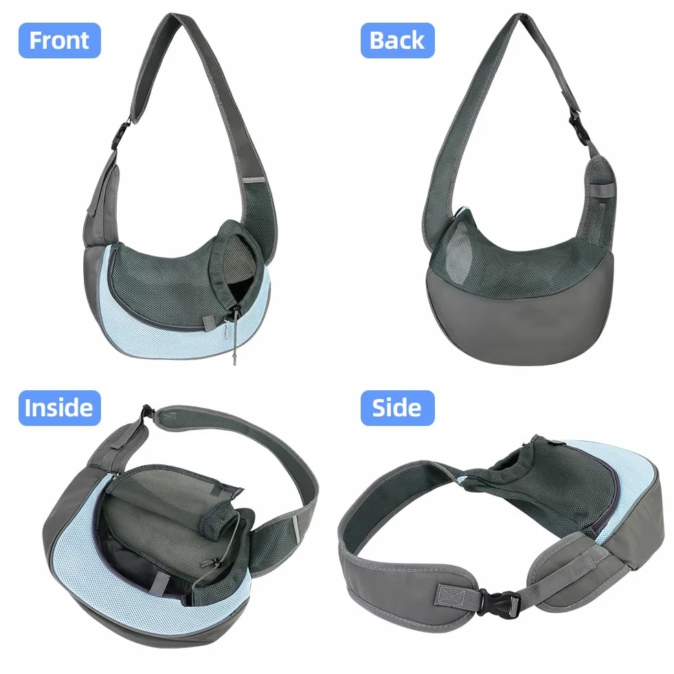 Sac de Transport pour Chien Chat, Sac à Bandoulière Mains Libres jusqu'à 5kg, Bleu