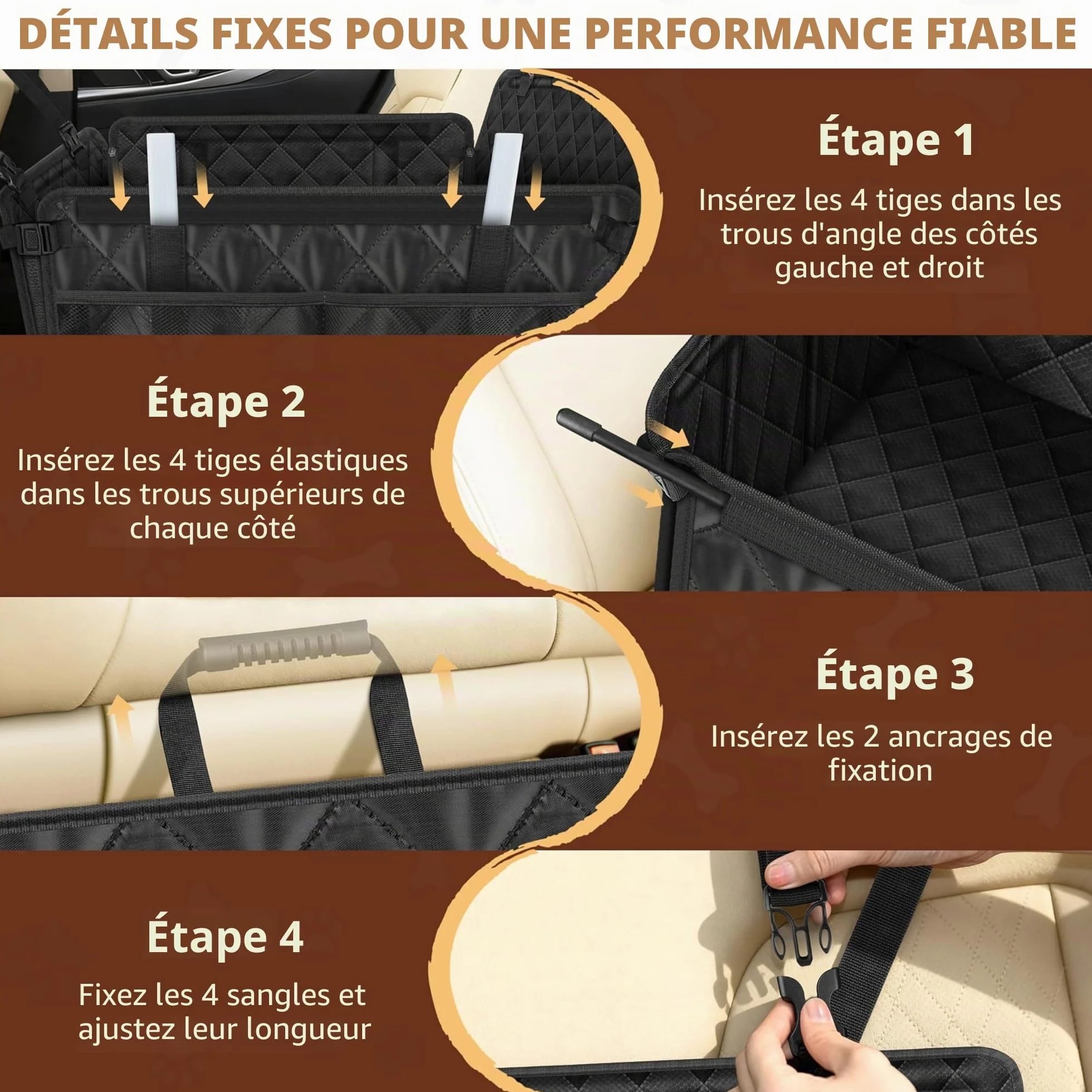 Siège Auto Chien Extra Stable Waterproof Transport Voiture Arrière avec 8 Tiges Jusqu'à 26 kg