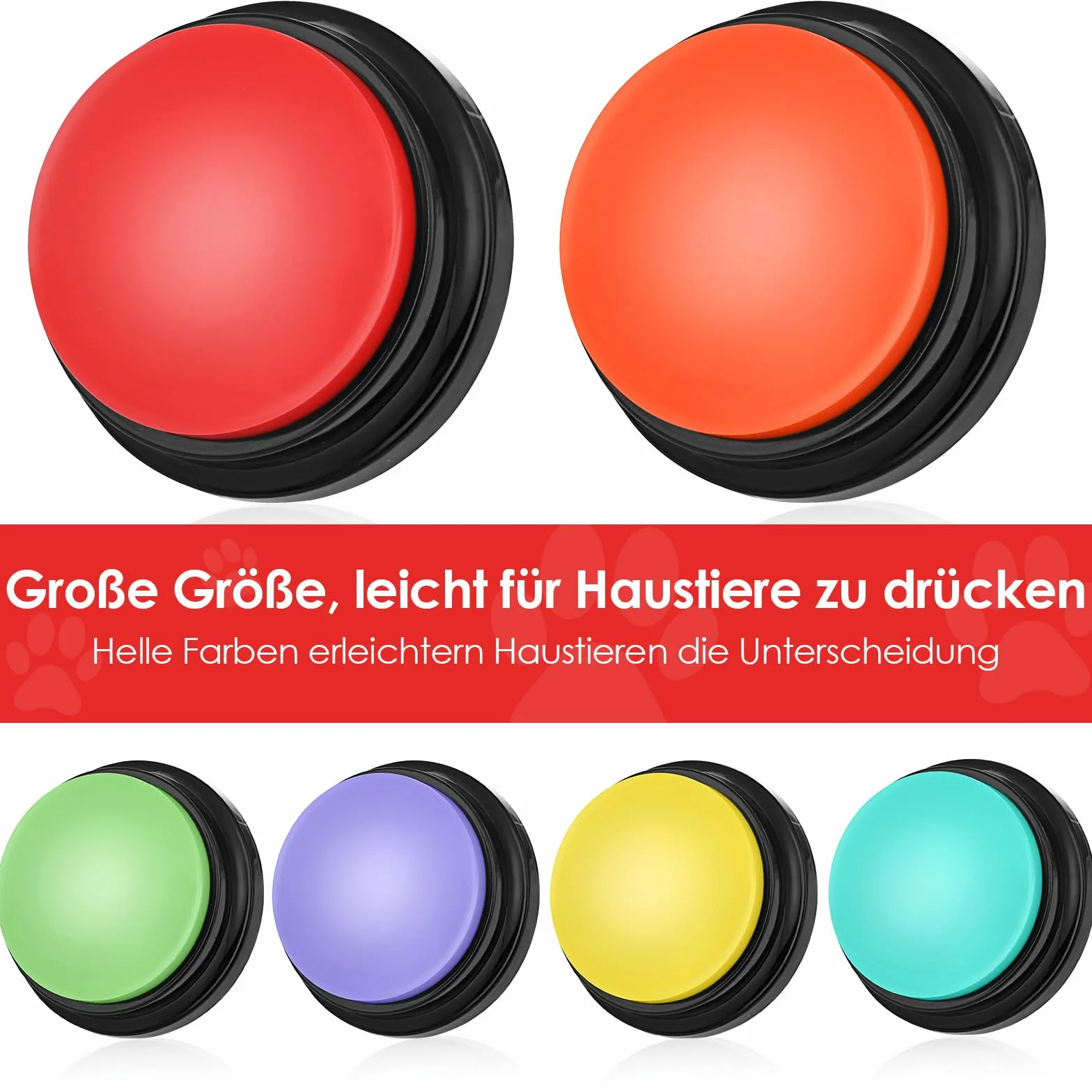 Lot de 6 buzzers avec enregistrement 30 secondes pour chien, jouet d'intelligence