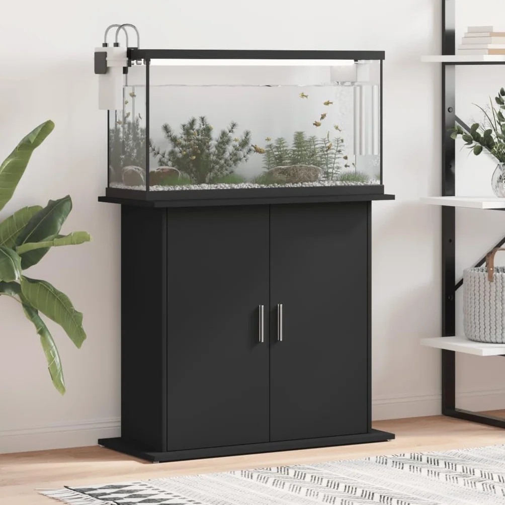 Support pour aquarium noir 81x36x73 cm bois d'ingénierie