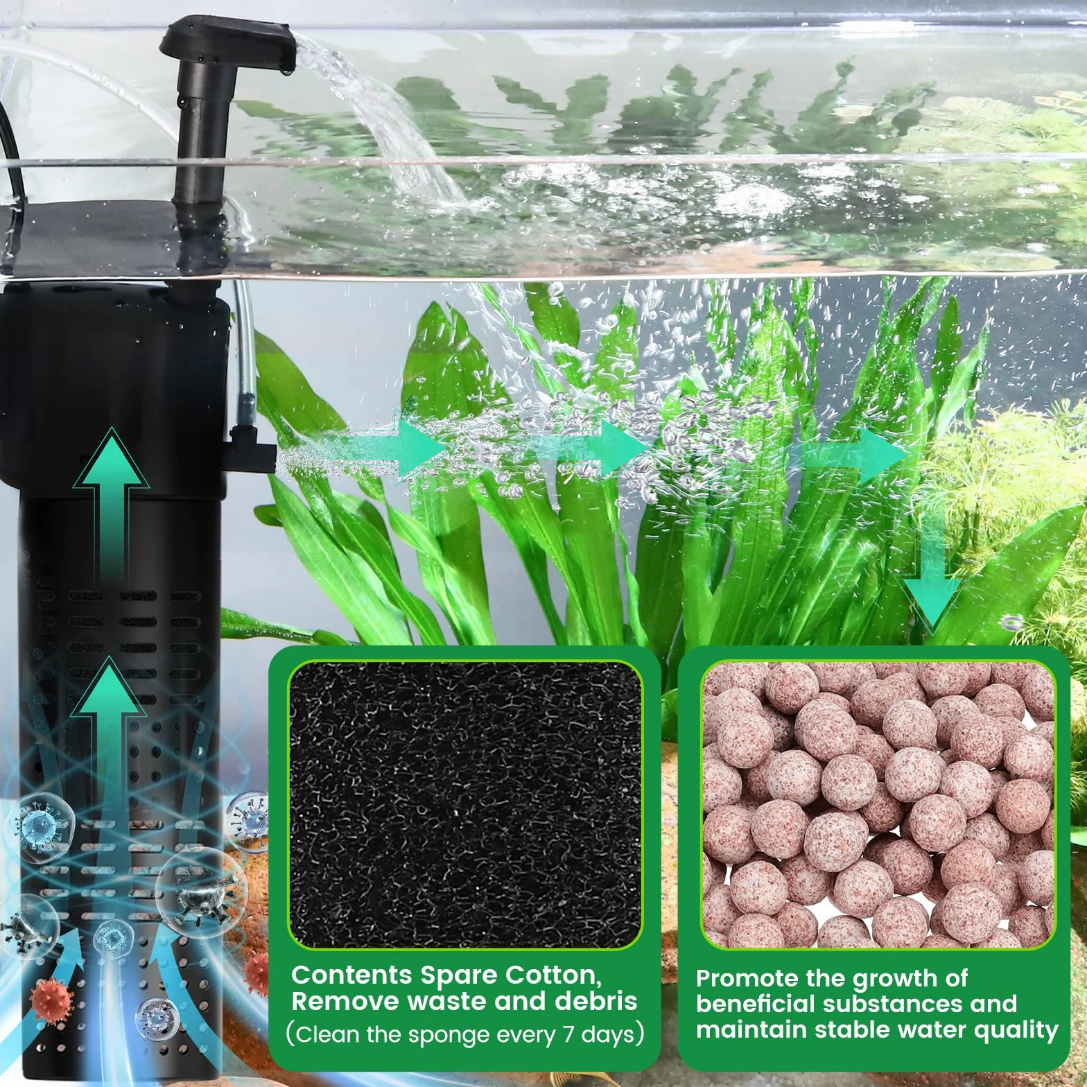 hygger Aquarium Filter 300L/H 5W Adjustable Fish Tank Filter Pump with Rainfall Aeration for 15-55L Tanks