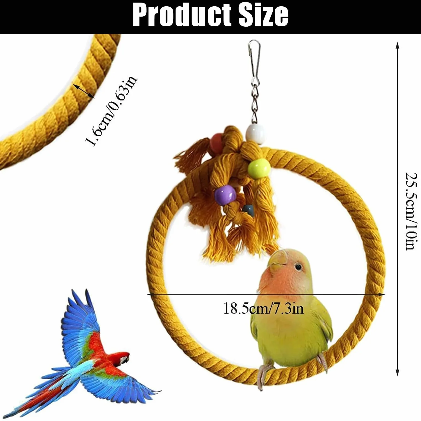 Balançoire pour Oiseaux en Corde de Coton, Anneau pour Perruche Calopsitte Canari