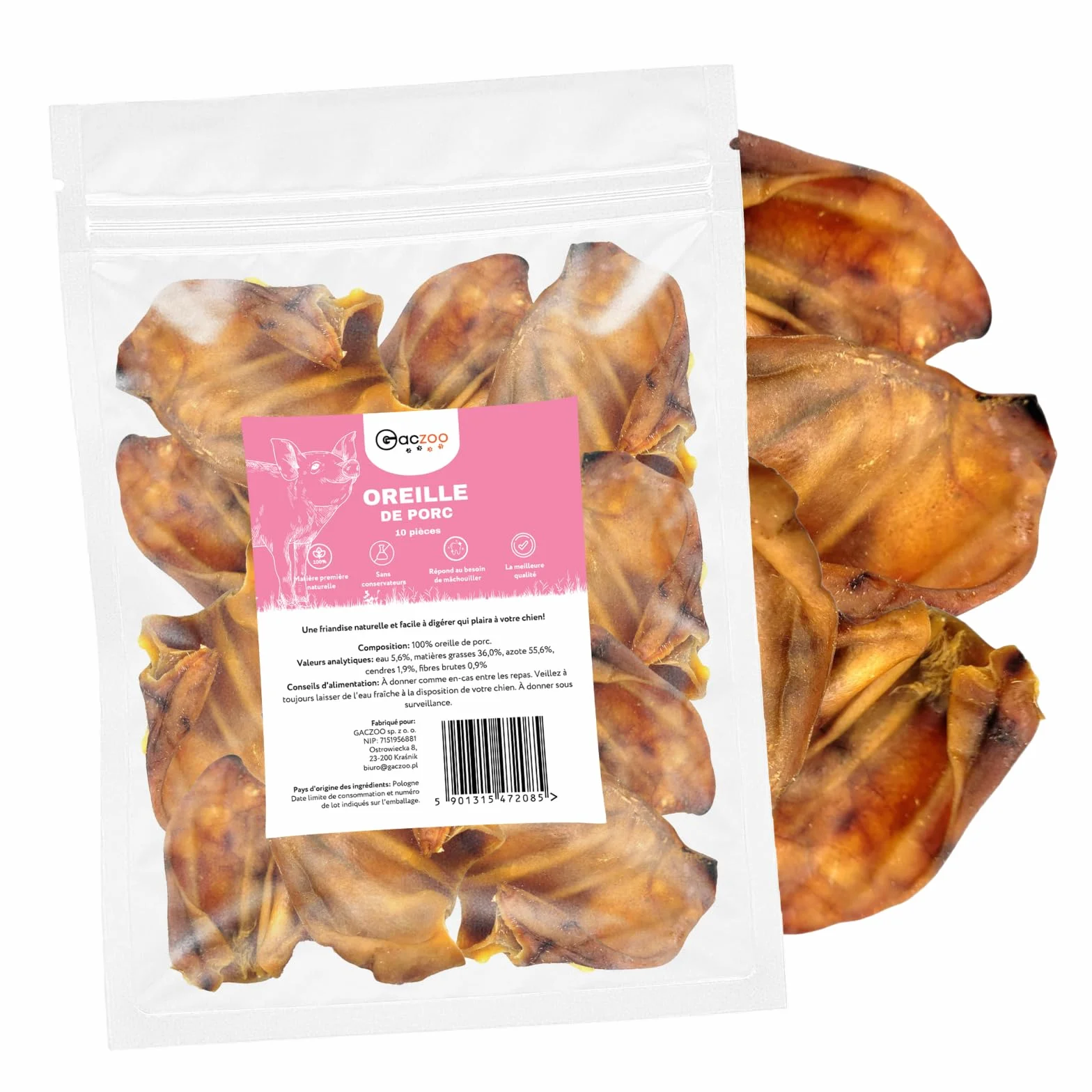 Oreilles de Porc pour Chien – Friandises pour Chien – 100% Naturels sans conservateurs ni additifs – Hygiène Dentaire, Réduction du Stress – Source collagène et protéines – 10 Pièces