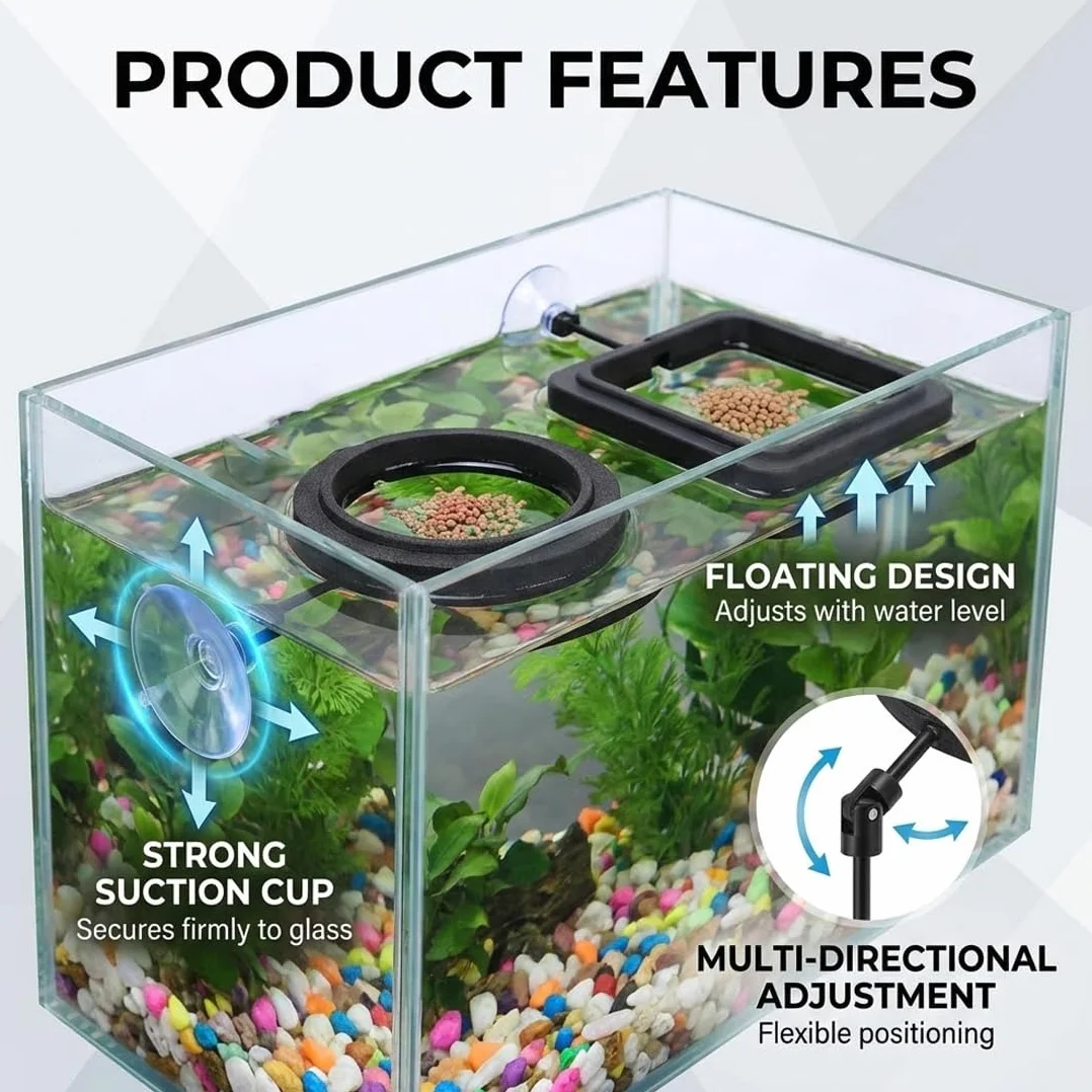 Lot de 4 anneaux de nourrissage pour aquarium flottants avec ventouse support nourriture poissons plantes flottantes Noir