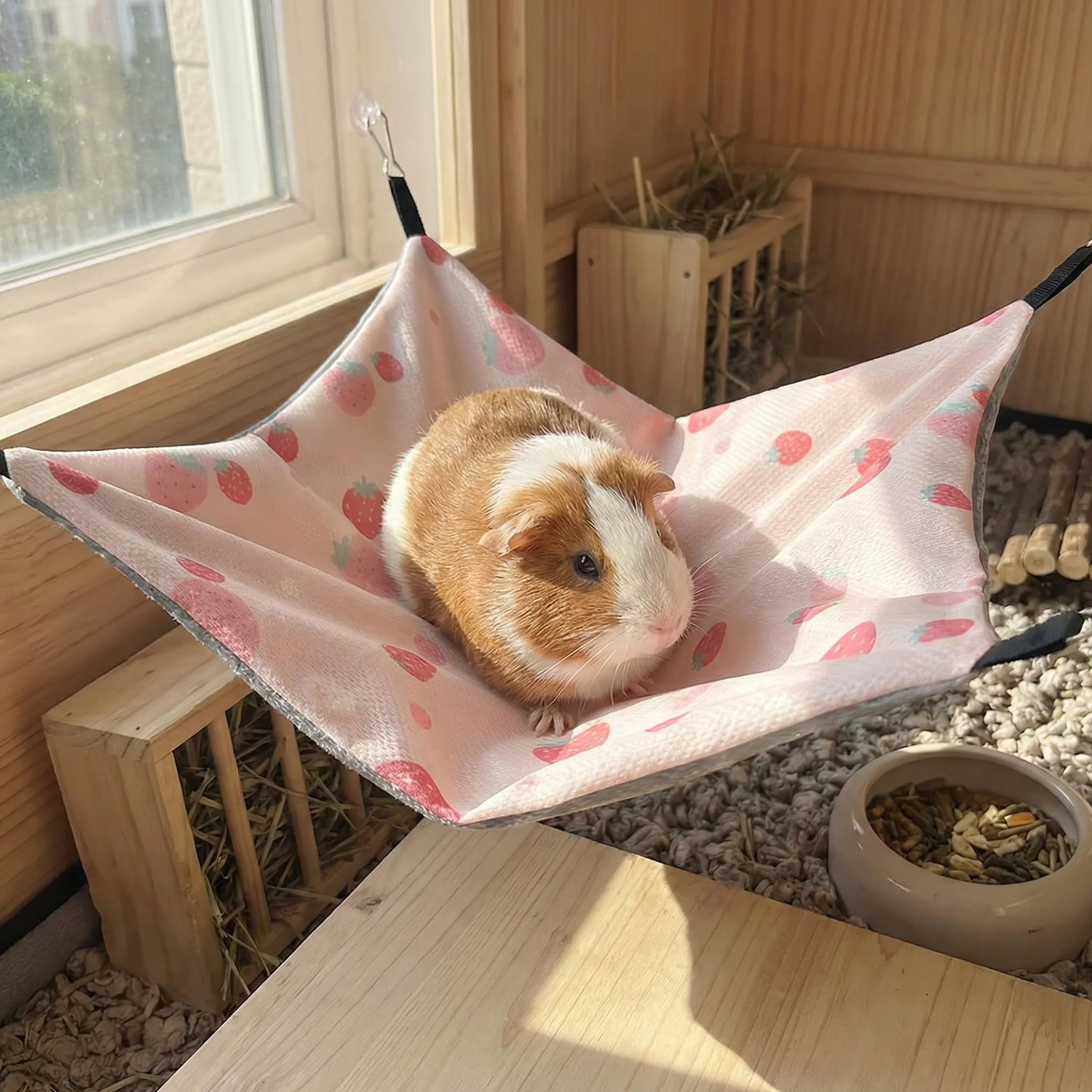 Hamac Cochon d’Inde Soie glacée 34 x 34 cm Hamac Rongeur Ajustable Cage Furet hamac Rongeur Ajustable Double Face Cage cabane balançoire fraîche été pour Lapin Hamster Chinchilla