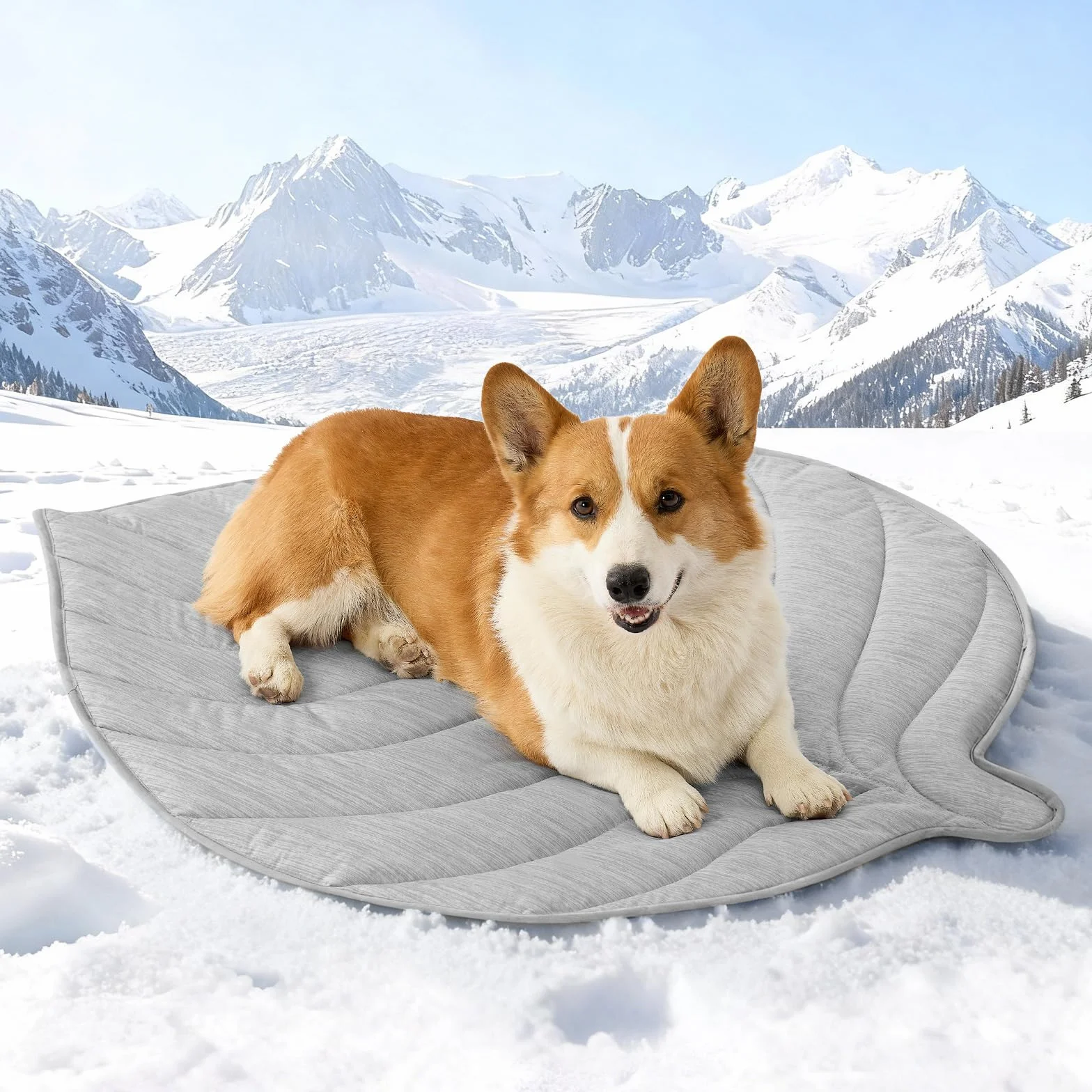 COZY KISS Coussin Rafraîchissant Chiens Chats 99x86cm, Tapis Refroidissement en Tissu sans Gel Q-Max>0.4, Auto-refroidissant, Imperméable Antidérapant Lavable, Forme Feuille, Gris