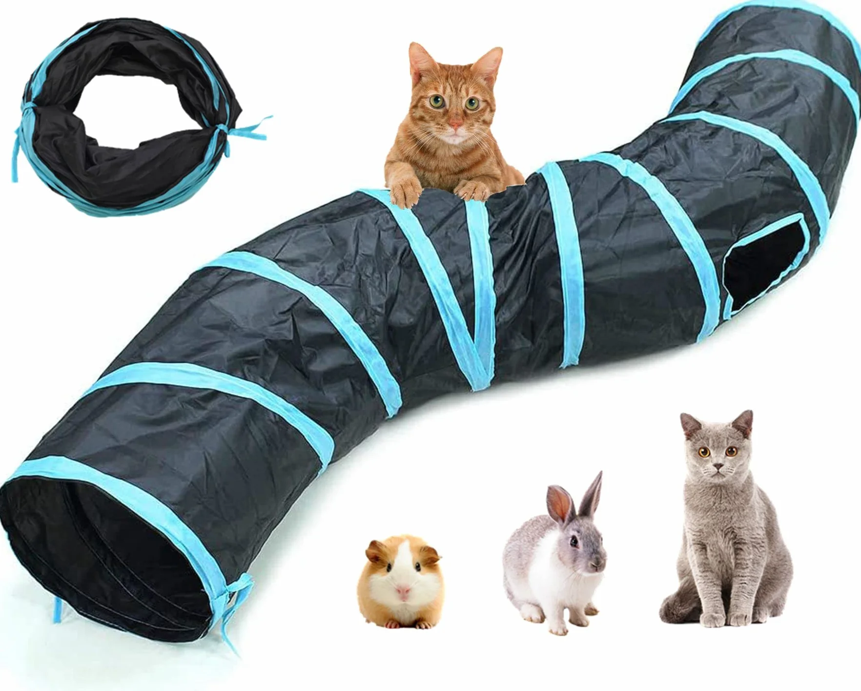 Tunnel pour Chat 2 Voies Tube de Tunnels Lapin Pliable Jouet Labyrinthe Interactif