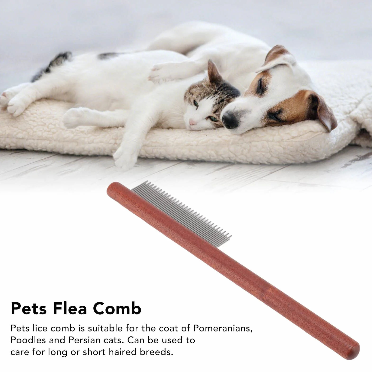Peigne Anti-puces Acier Inoxydable 2 en 1 pour Animaux de Compagnie Chiens à Poils Longs