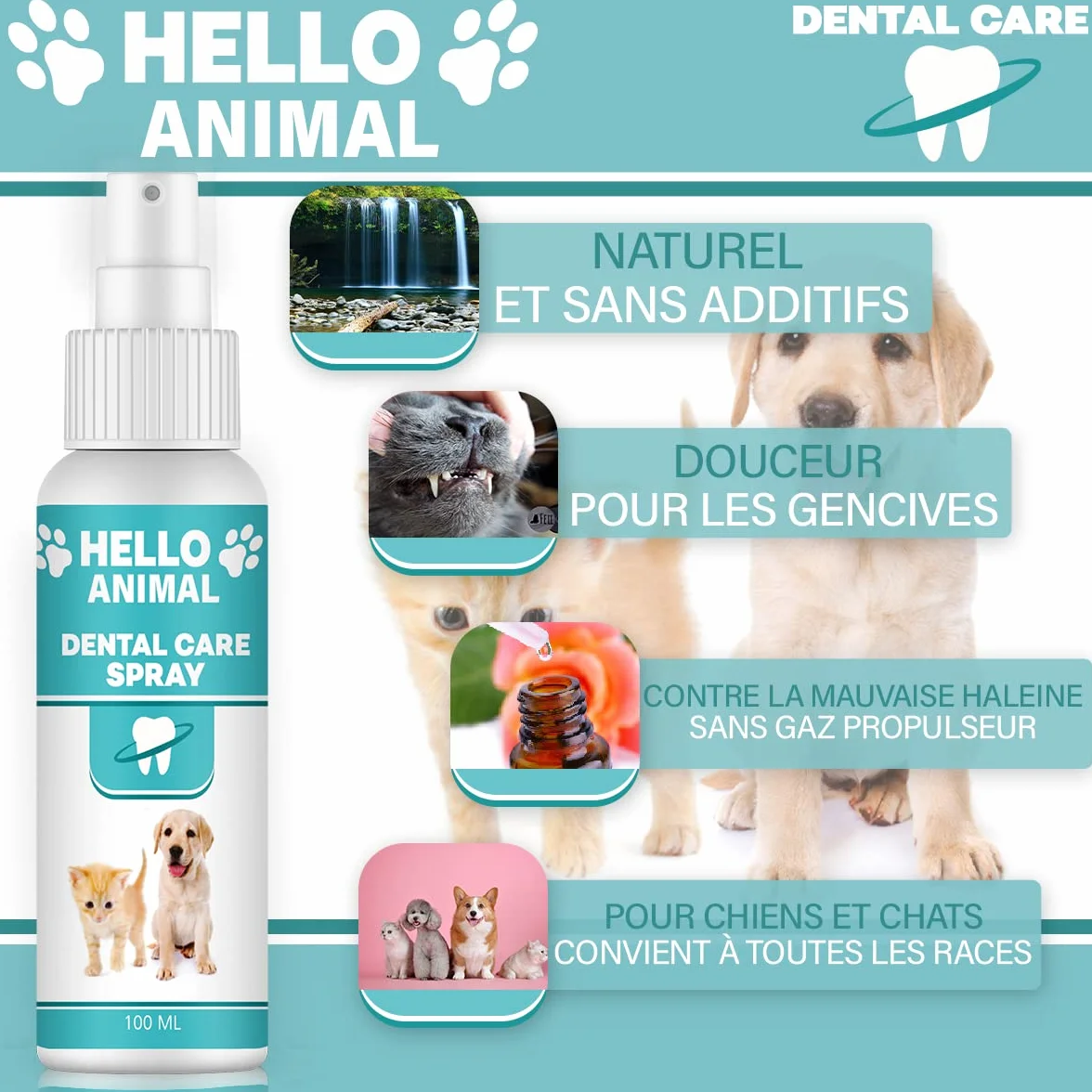 HelloAnimal® Spray Dentaire pour Chiens et Chats – Détartrage Dentaire, Anti-Plaque et Tartre, 100 ml