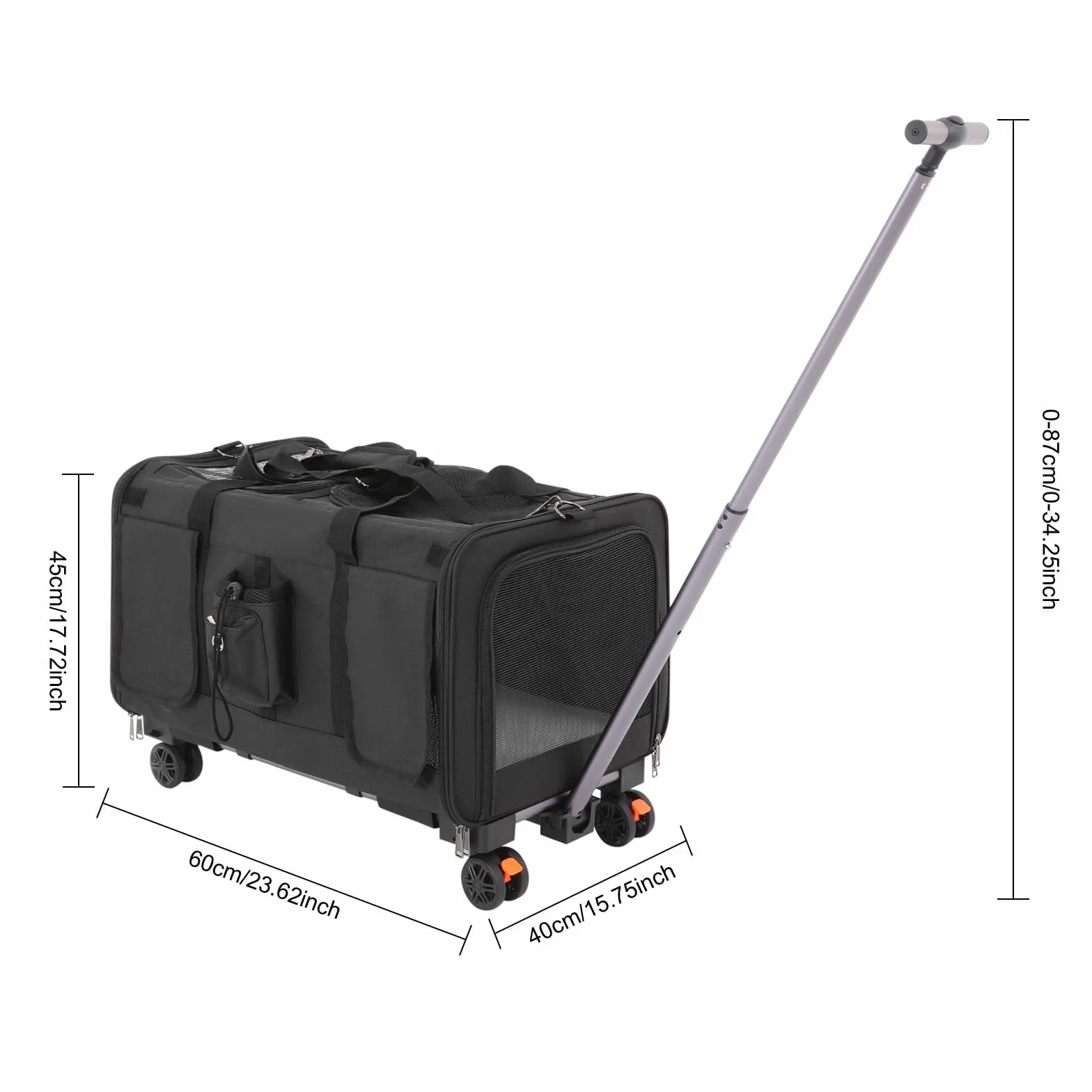 Sac de transport pour chat avec deux compartiments et roulettes, pliable et amovible, pour 2 chats, idéal pour les voyages (noir)