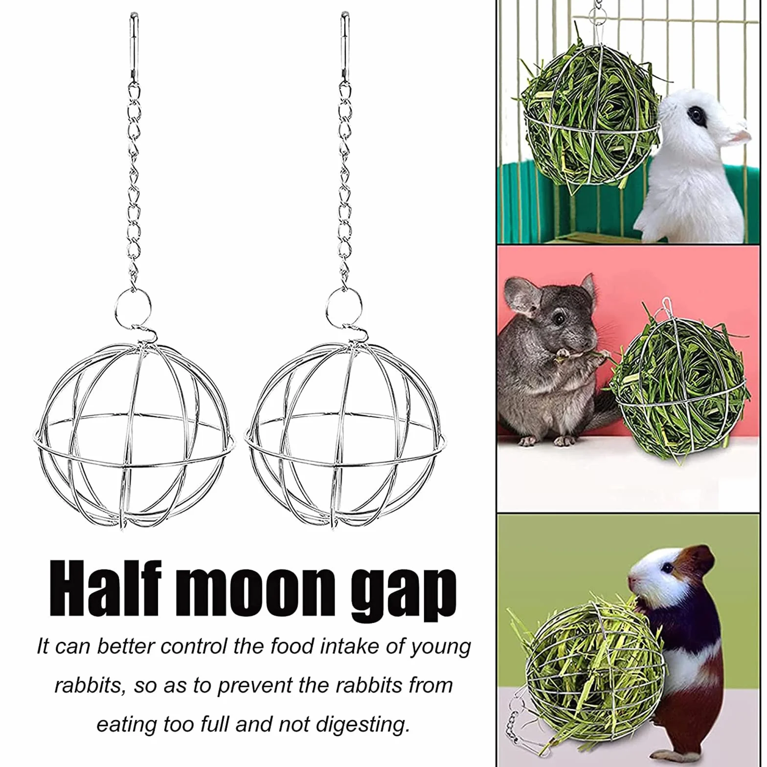 Distributeur de Foin avec Crochet Réglable Boule Mangeoire pour Lapin - Diamètre 8 cm