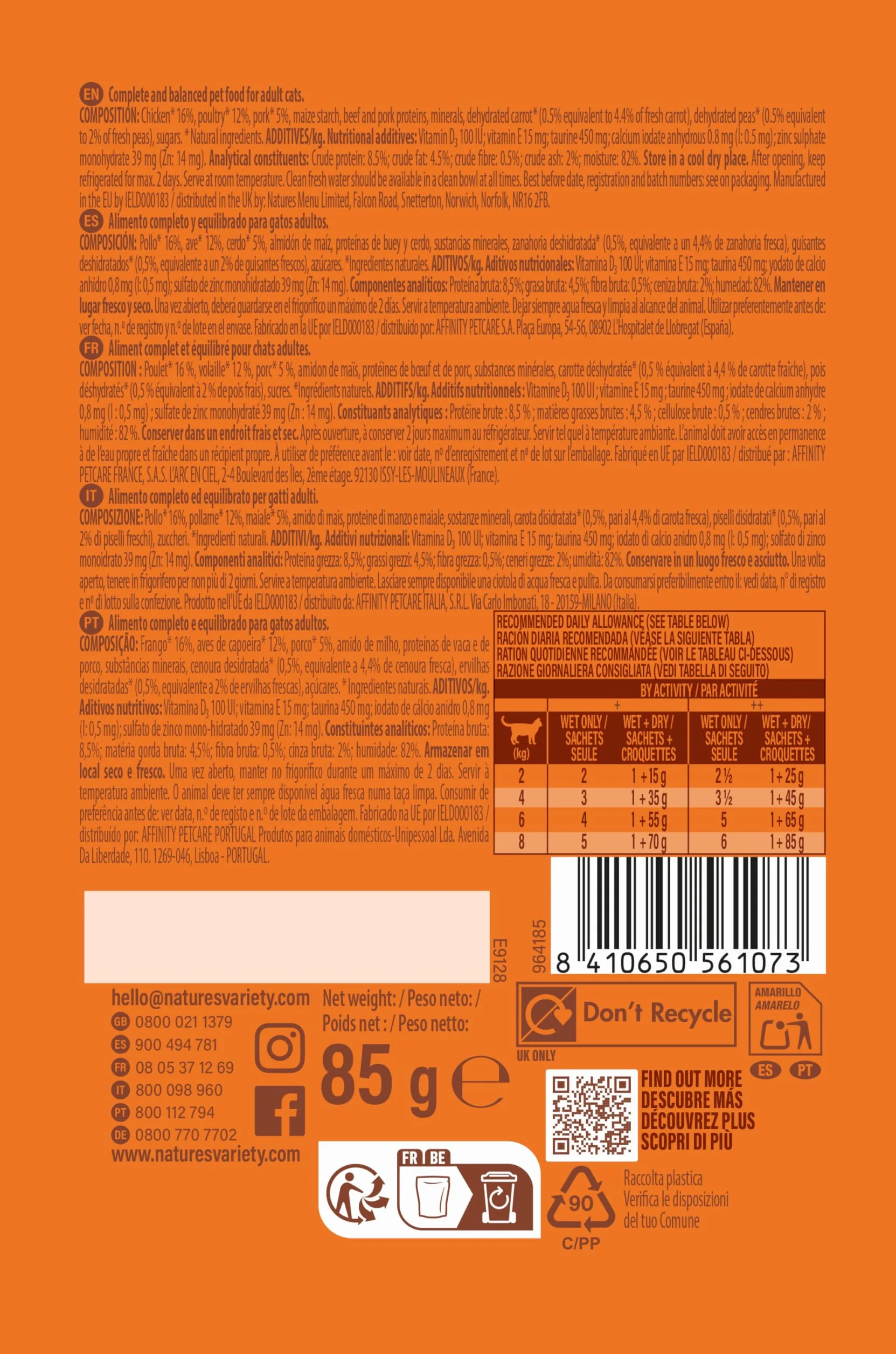 Nature's Variety - Bouchées en Sauce - Nourriture Humide per Chats avec du Poulet: 22 Pouches de 85g