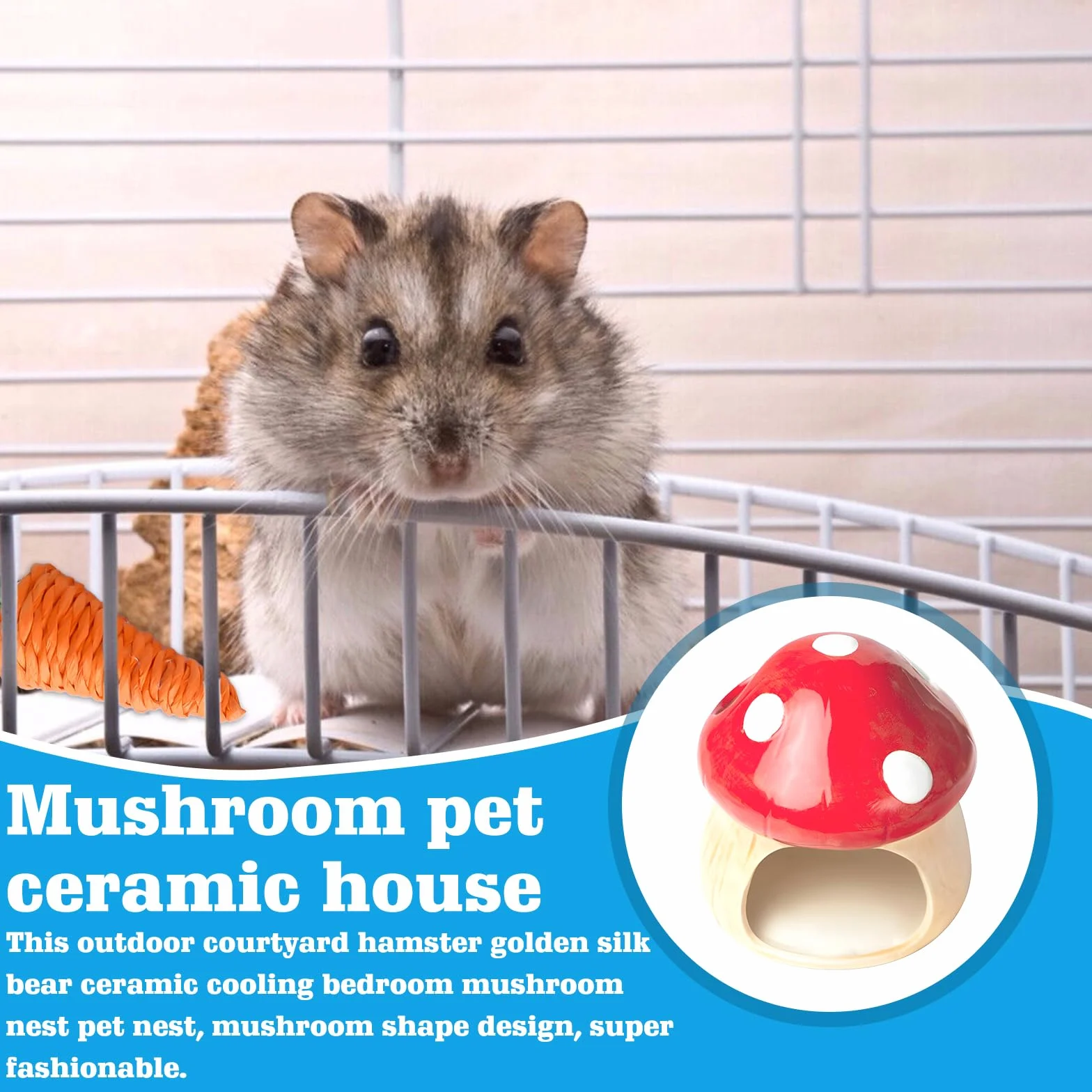 Maison en céramique pour hamster : cachette durable pour hamster, hamster et tunnel pour jouets dentaires en forme de champignon, grandes entrées pour gerbilles, souris, chinchillas (rouge)