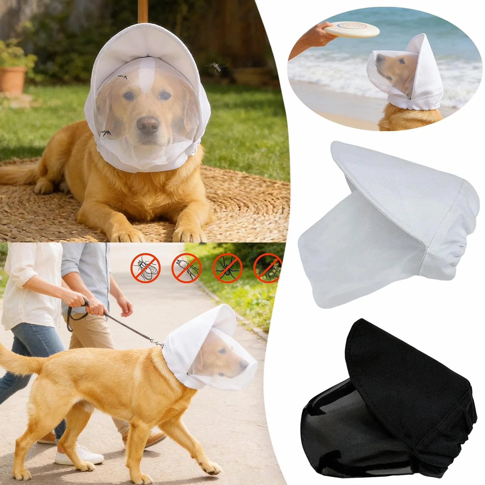Réseau pour la tête de chien, respirant, réglable, protection de la tête en tissu maillé pour les chiens en plein air – pour les races petites et moyennes, les chiots, les voyages, les activités de