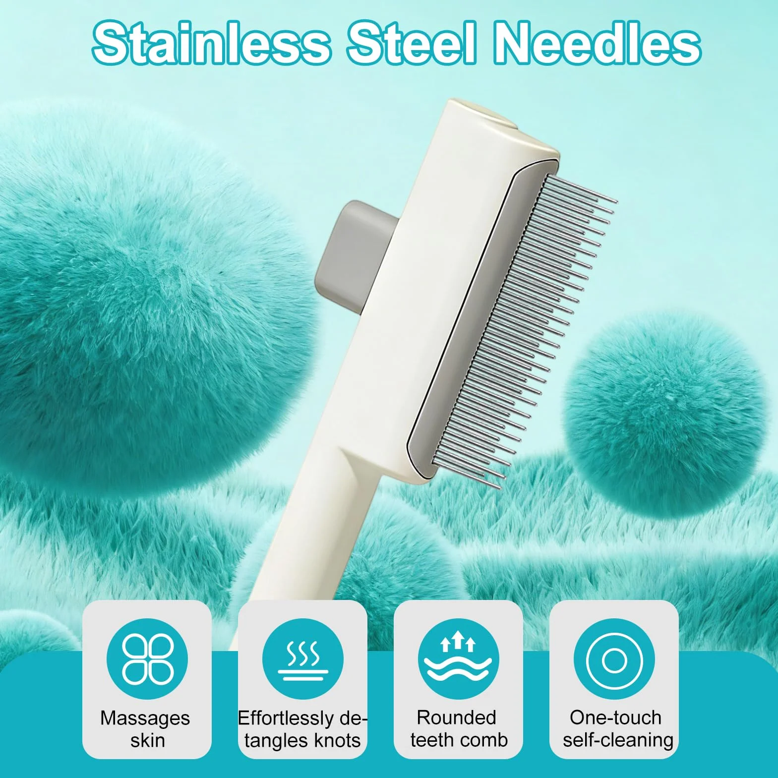 Peigne pour Chats Autonettoyant, Brosse de Toilettage pour Animaux Poil Court et Long, 2 Pièces